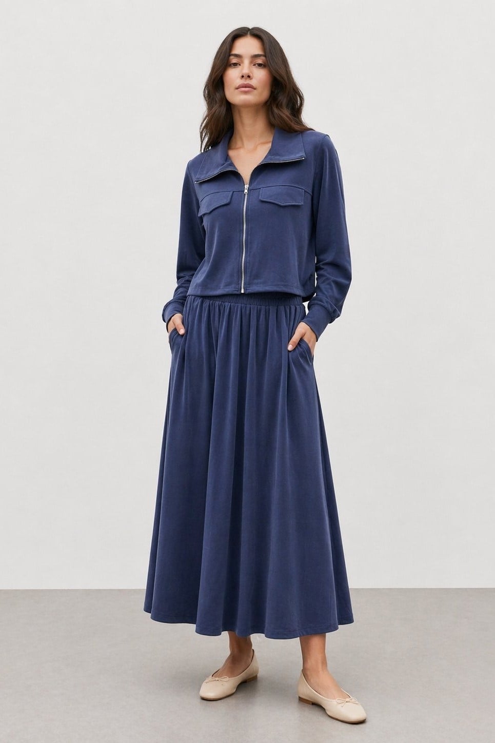 Ceketi Fermuar Detay Etekli Takım 14440 - F.Navy