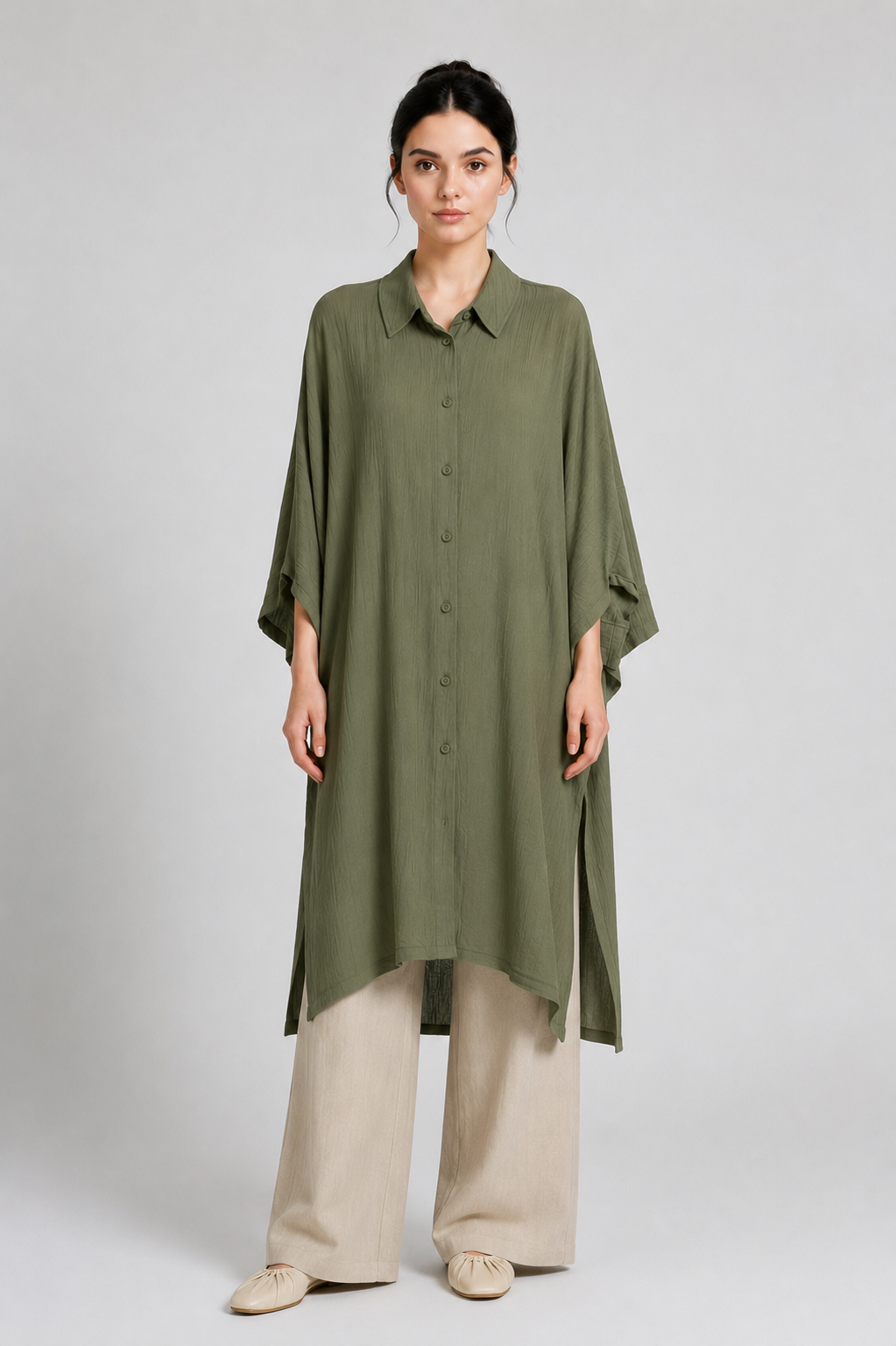 Oversize Apolet Detaylı Tunik 0034296 - Haki