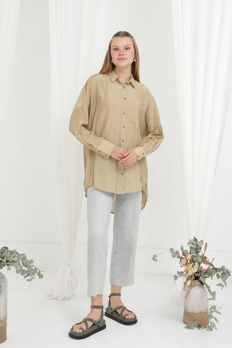 Çizgi Detaylı Gömlek Tunik 20645 - Olive