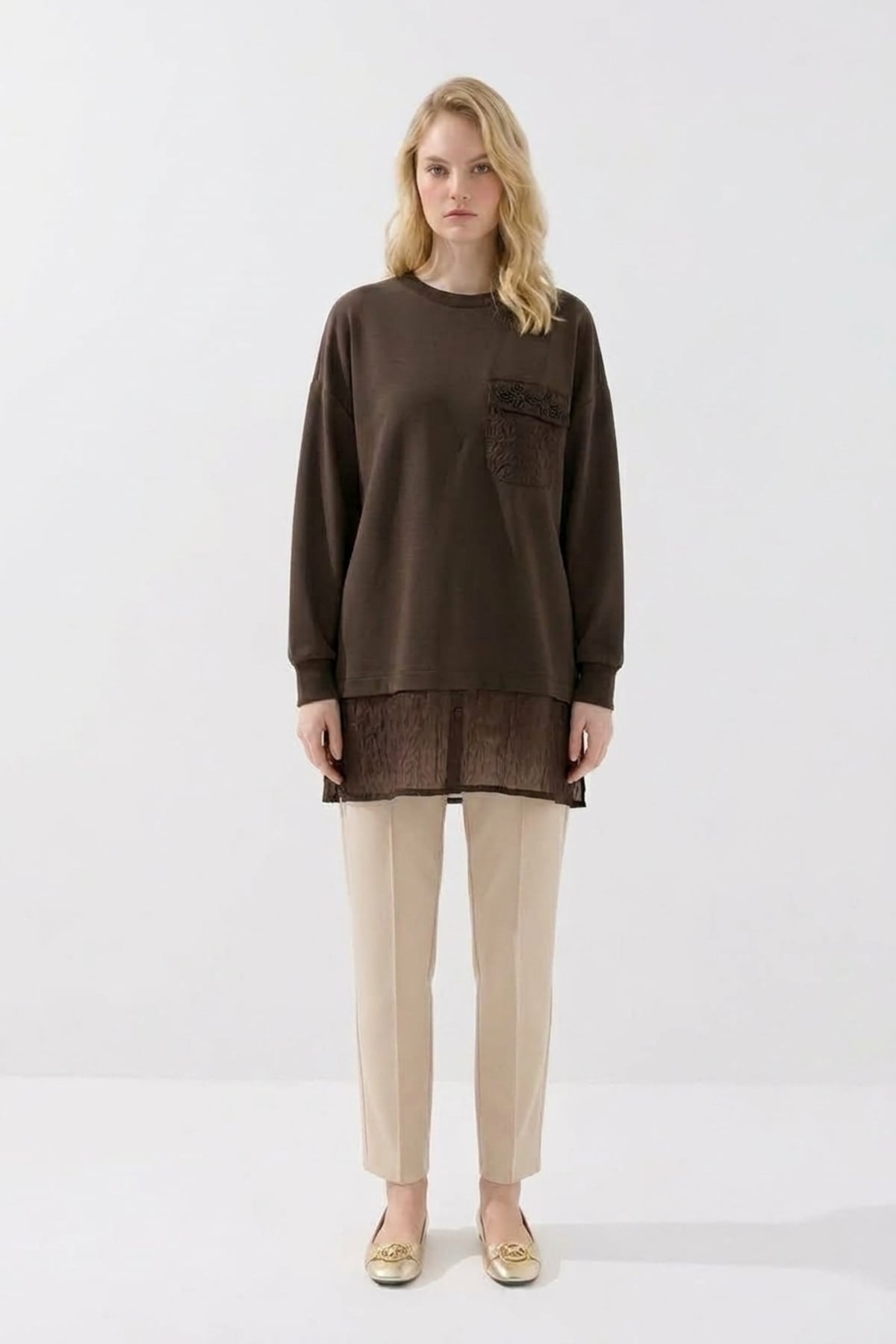 Sahte Cep Detaylı Tunik 10811 Browni Tunik PUANE 