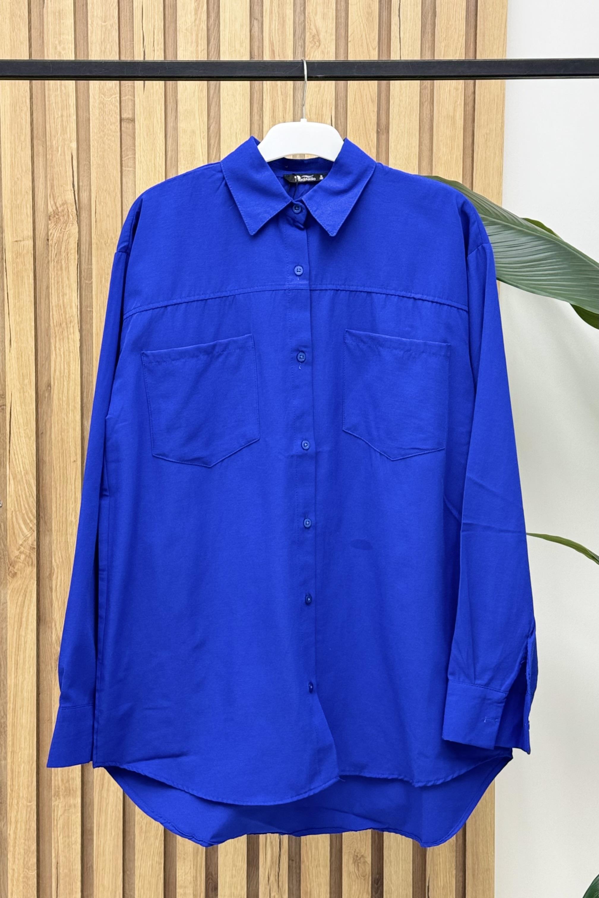 Moda Ado Çift Cepli Gömlek 098 - Saks  Bluz & Gömlek