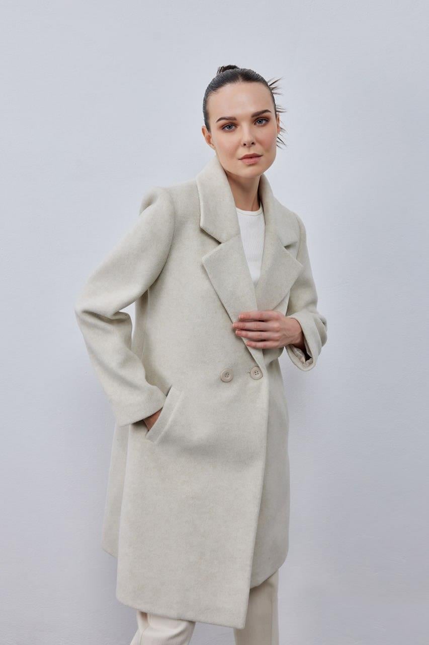 PUANE Çift Düğmeli Cep Detaylı Kaban 15130 - Taş  Kaban & Mont