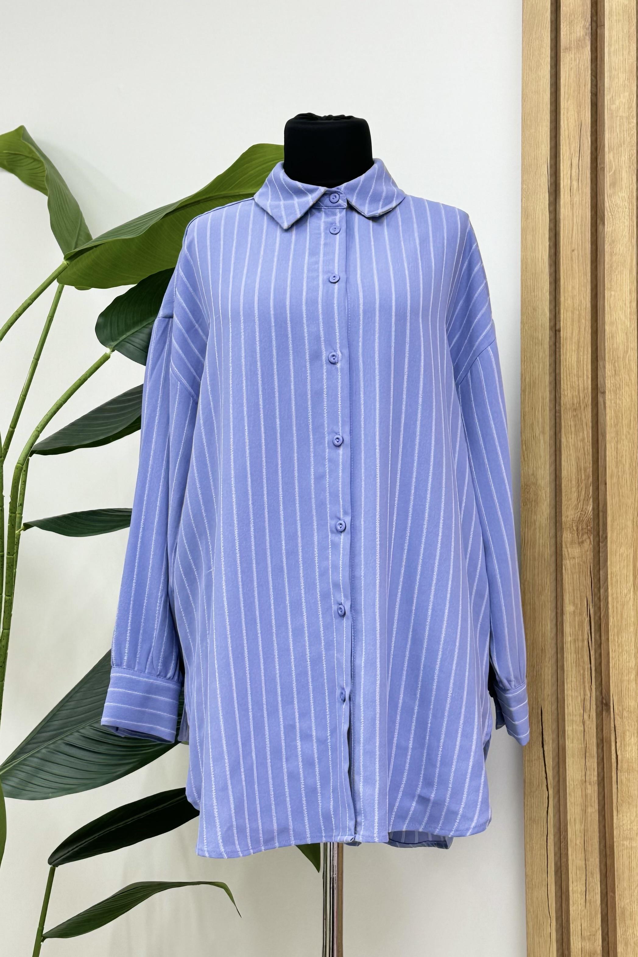 İKOLL Çizgili Basıc Gömlek Tunik 0027268 - İris  Tunik