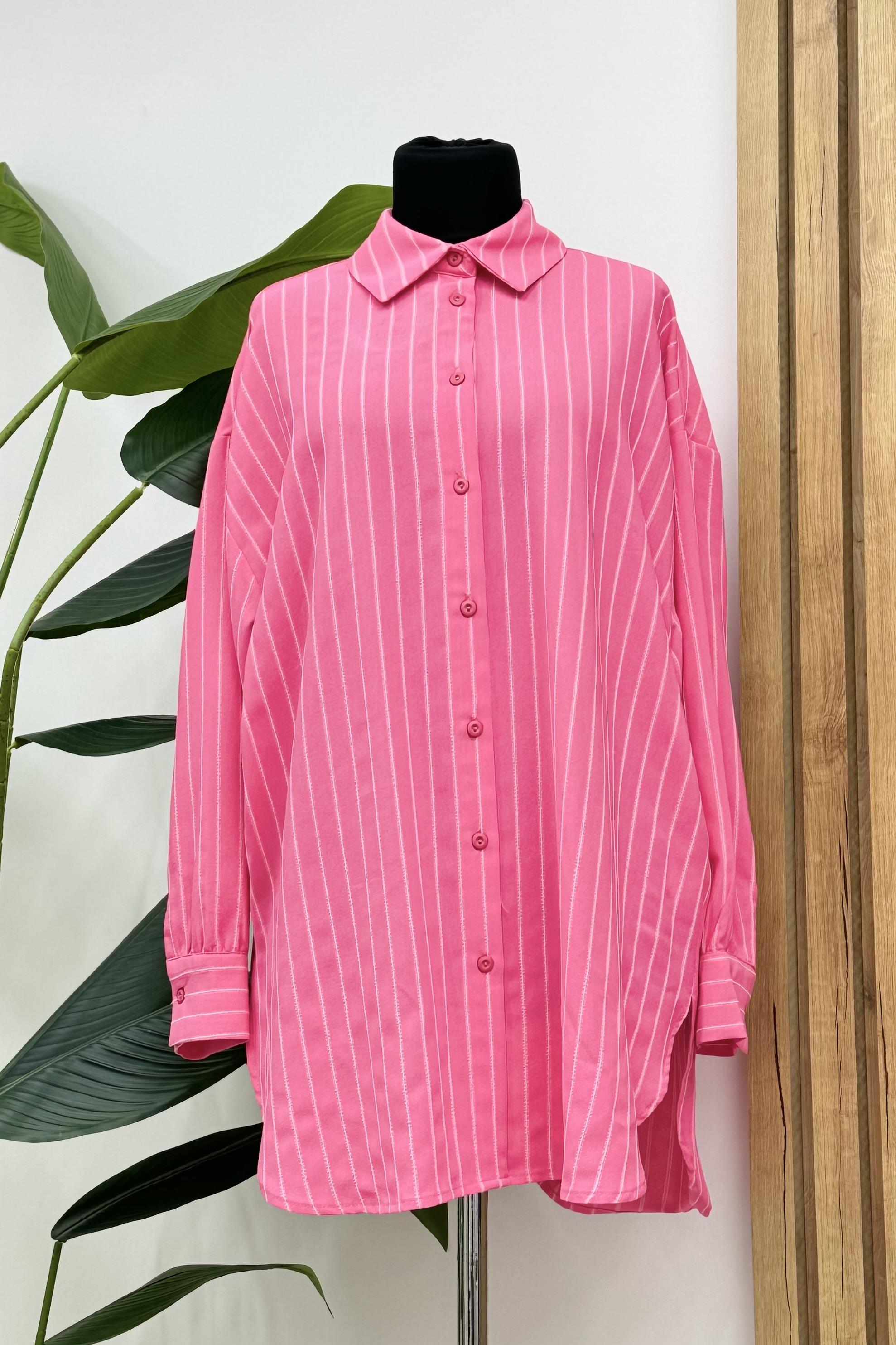 İKOLL Çizgili Basıc Gömlek Tunik 0027268 - Pembe  Tunik