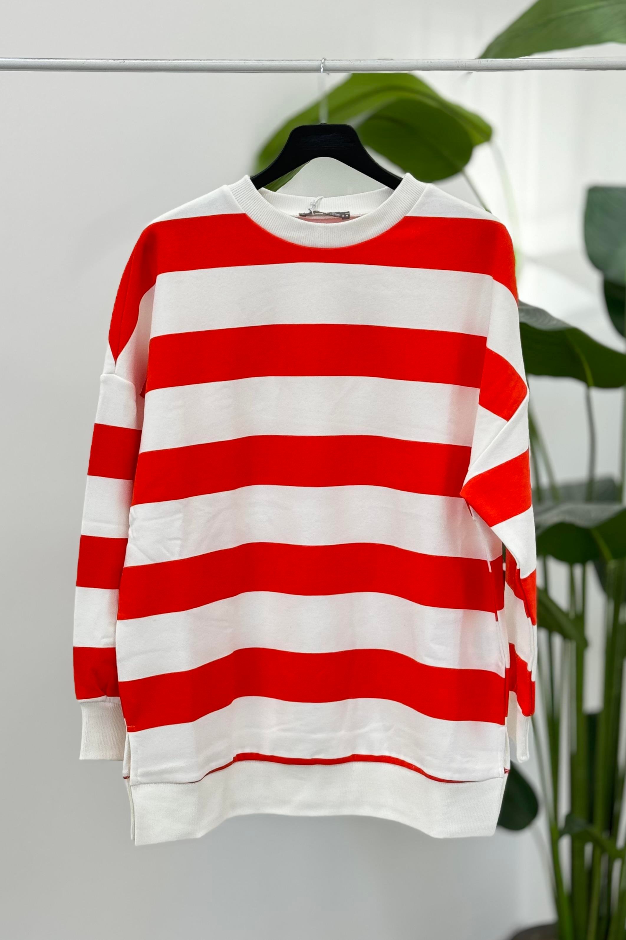 PUANE Çizgili Sweat 32107 - Açık Kırmızı  Sweatshirt 