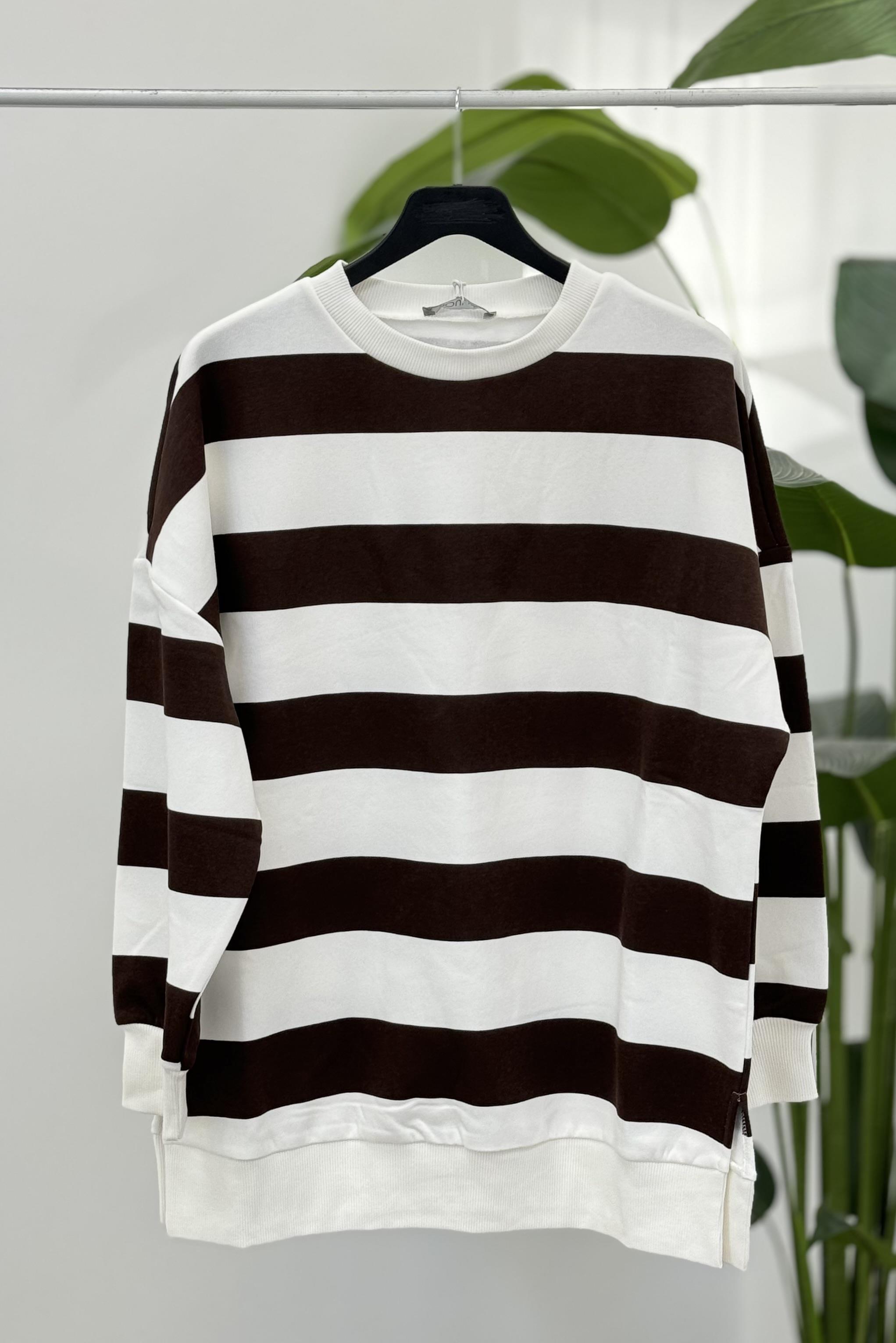 PUANE Çizgili Sweat 32107 - Browni  Sweatshirt 