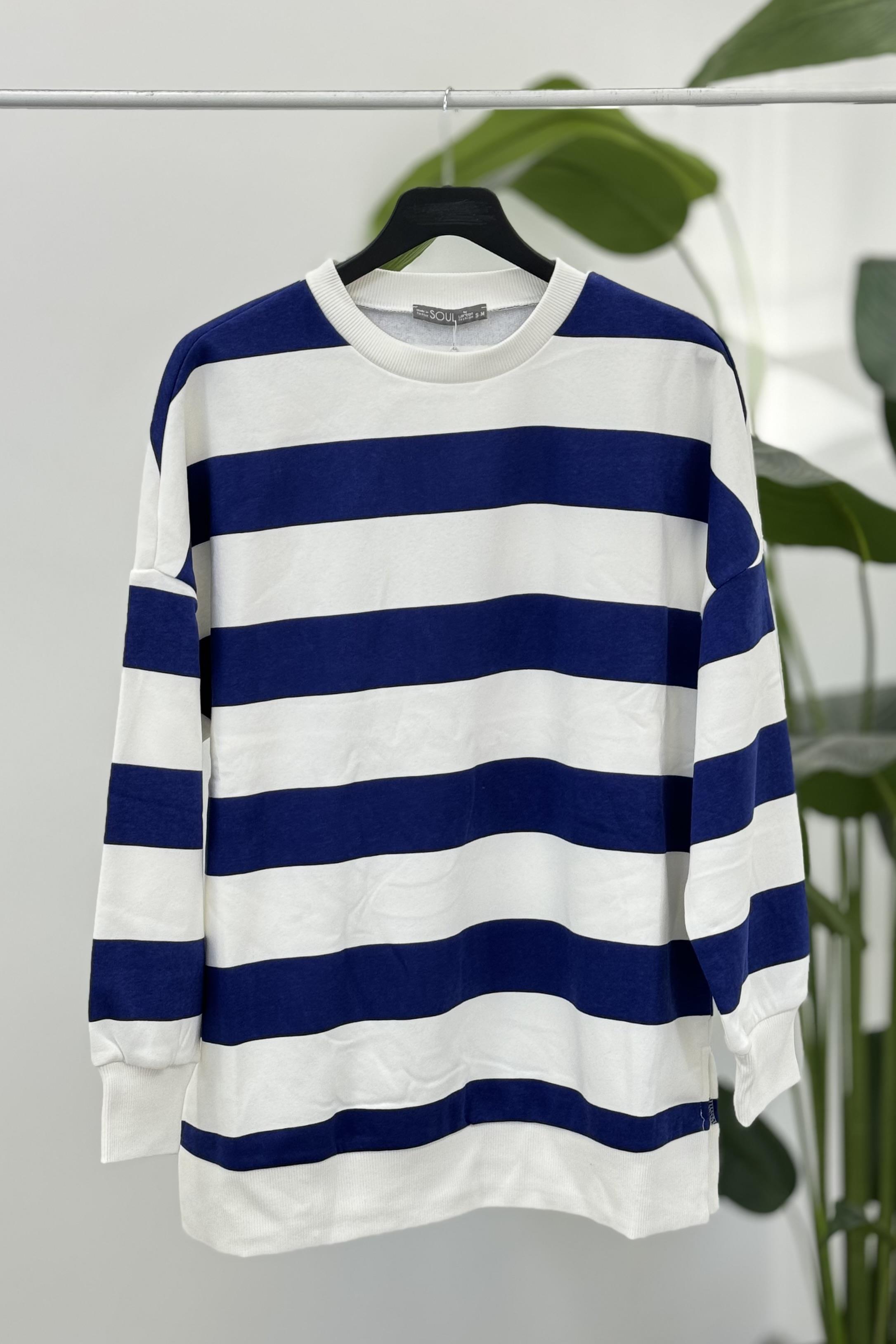 PUANE Çizgili Sweat 32107 - Saks  Sweatshirt 