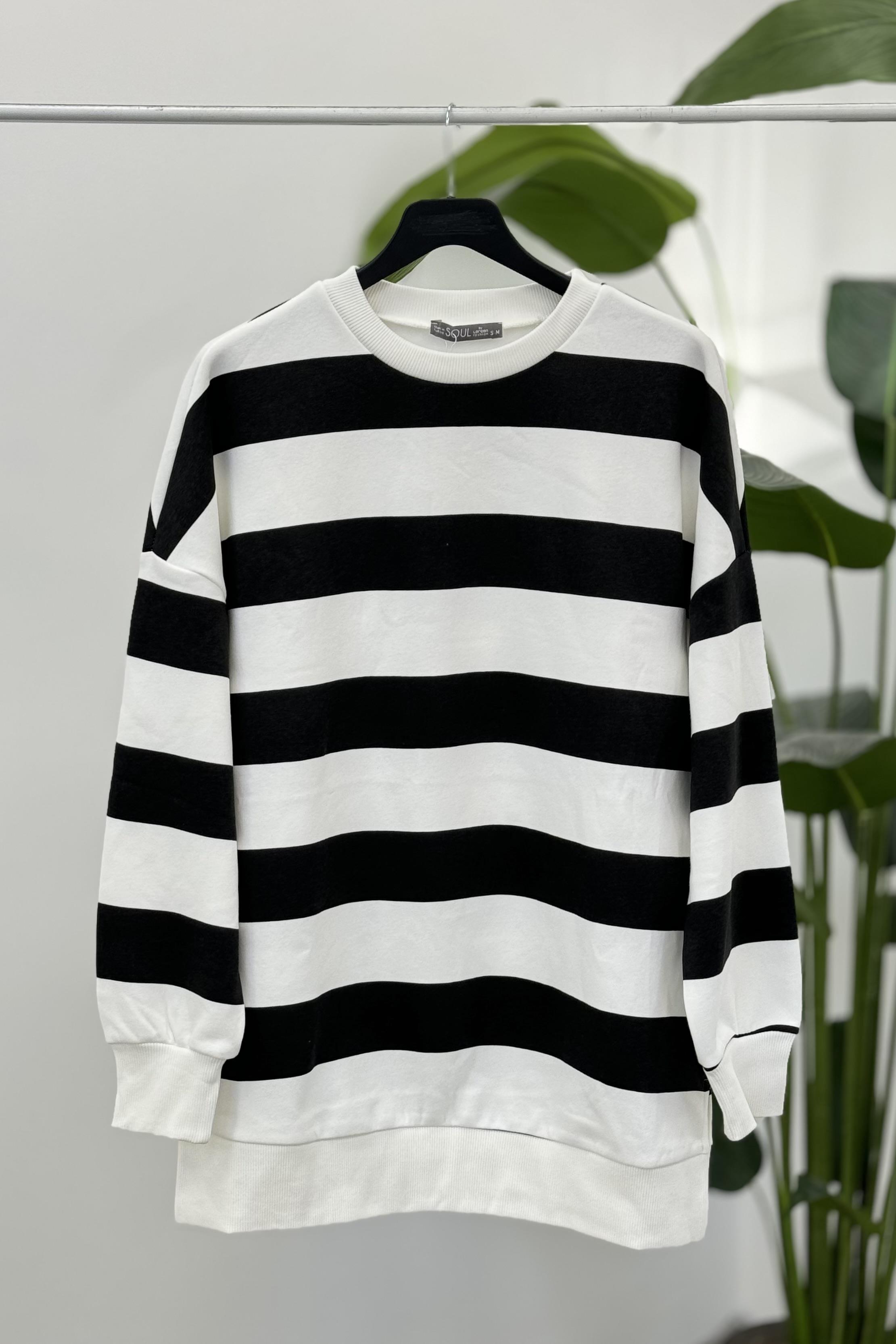 PUANE Çizgili Sweat 32107 - Siyah  Sweatshirt 