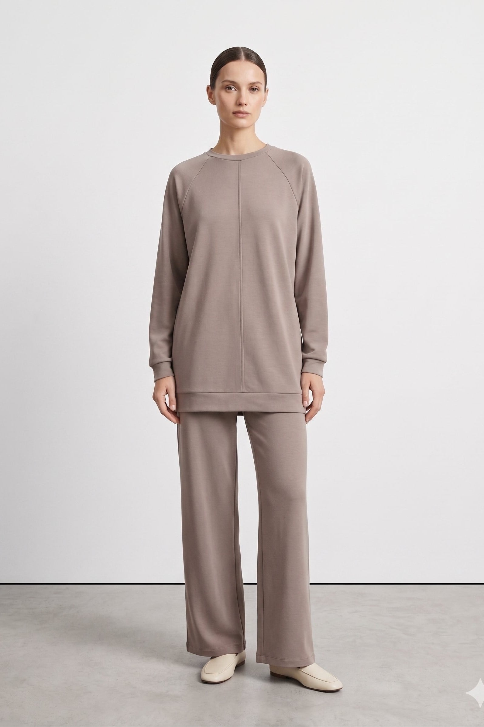 Ön Dikiş Biye Detaylı Pantolonlu Takım 14426 - Vizon