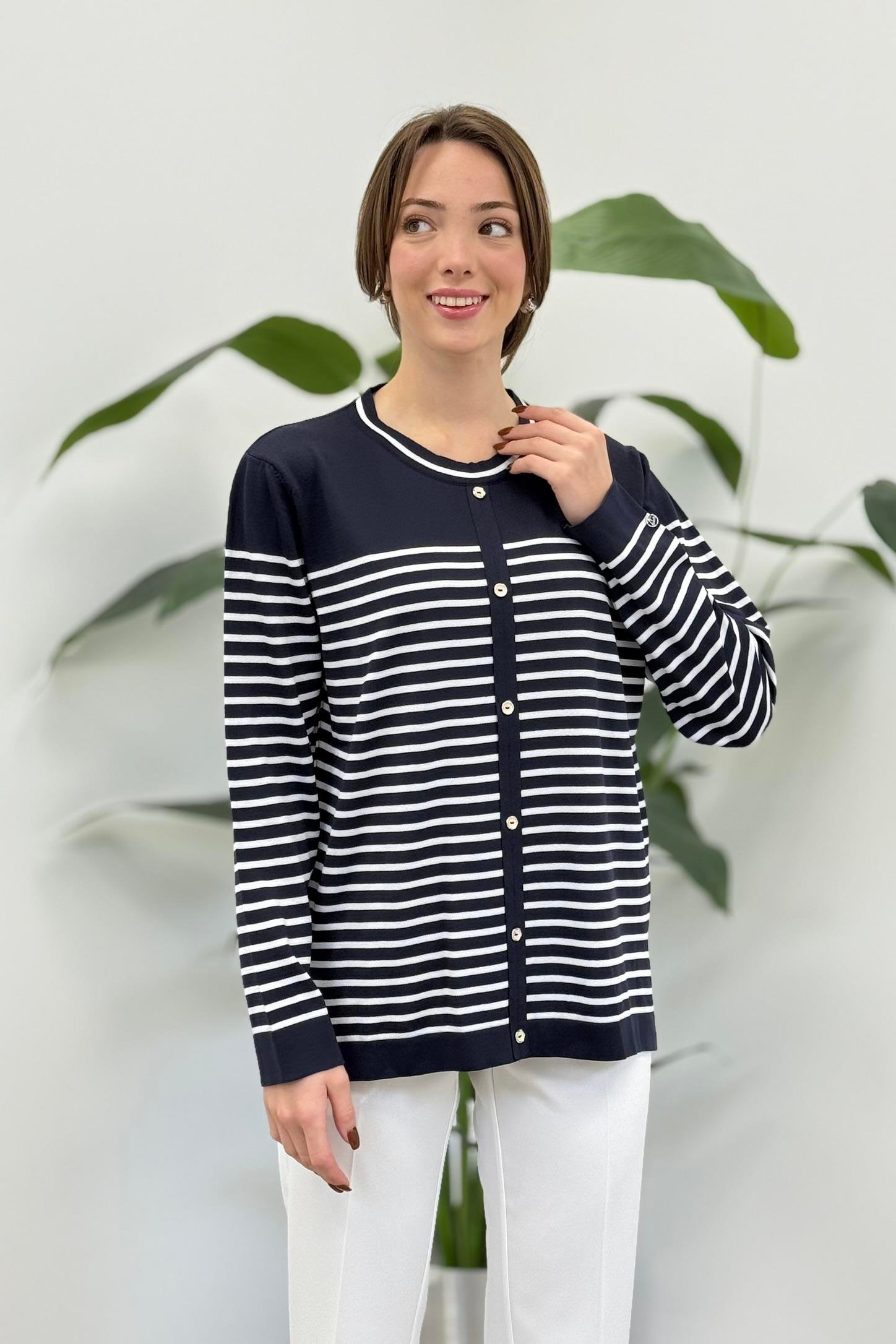 Armine Trend 25KTD4128 Çift Renk Detaylı Hırka - Lacivert