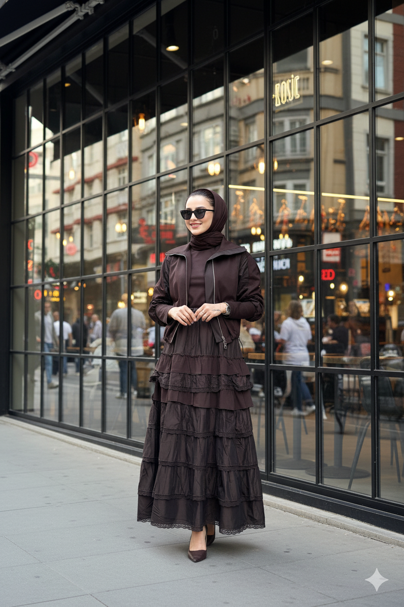 Misswhence 38807 İkili Elbise - Kahverengi