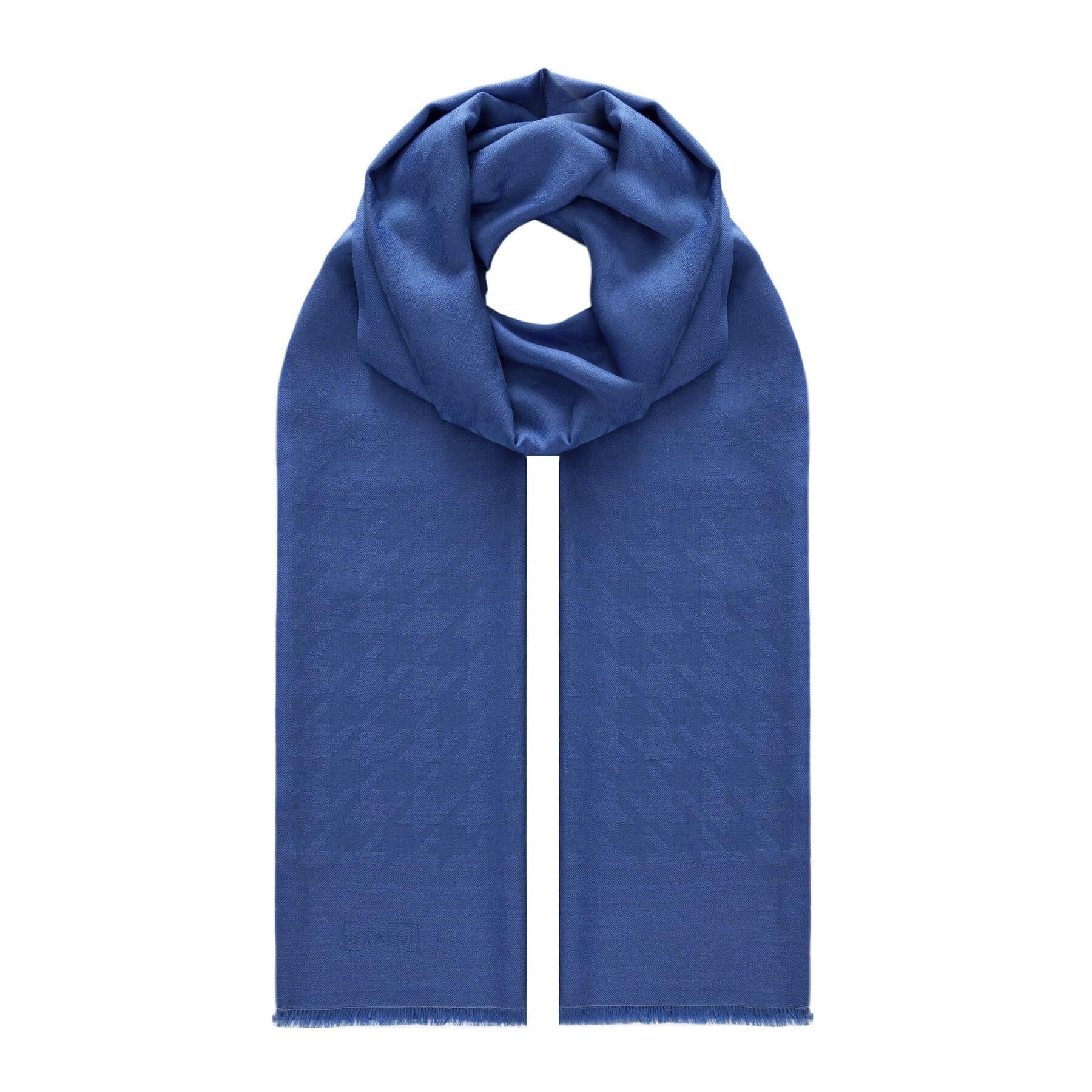 İpekevi 05677 Kaz Ayağı Desenli Yün İpek Şal - İndigo