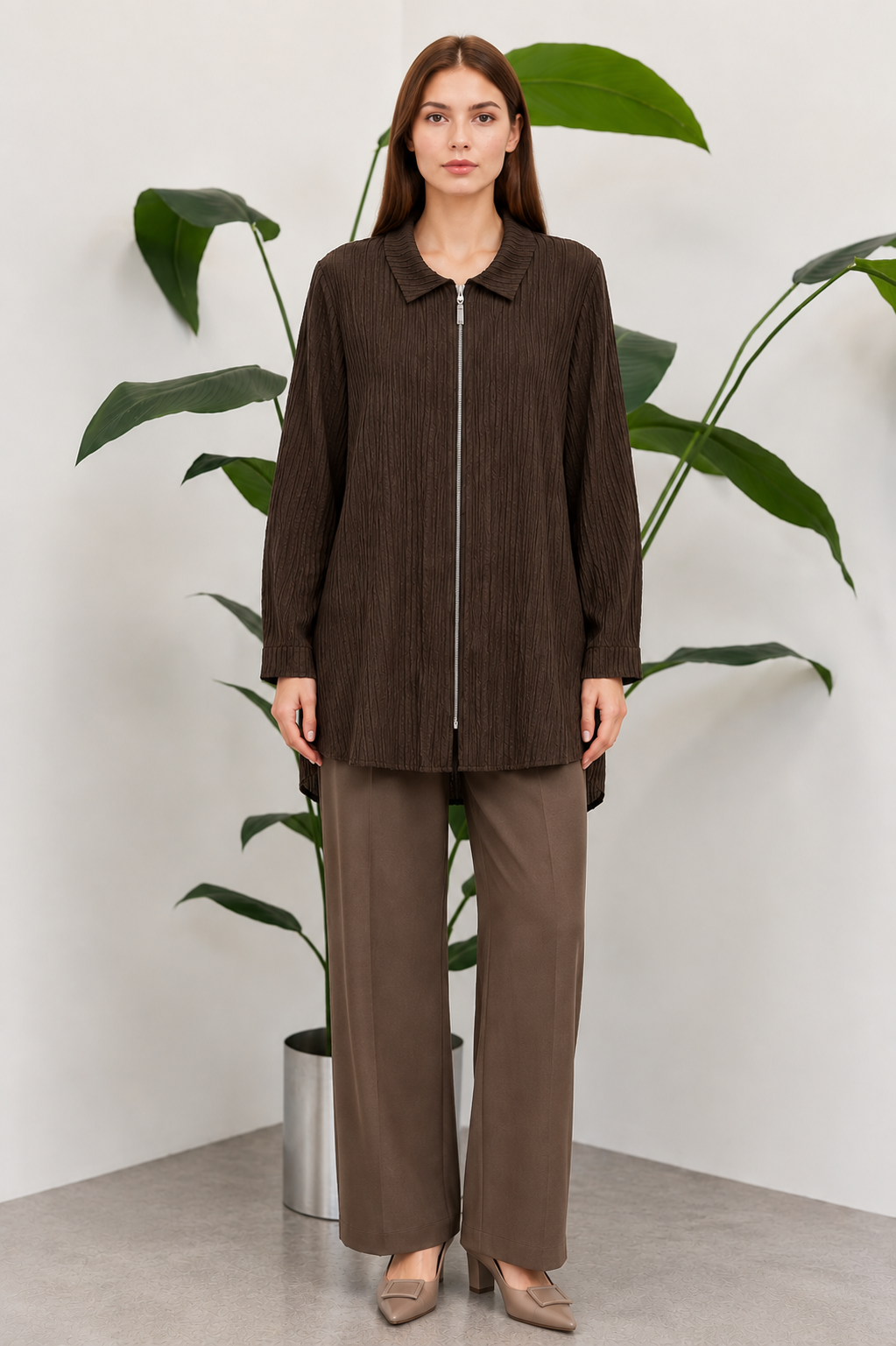 Fermuar Detaylı Tunik 10775 - Browni