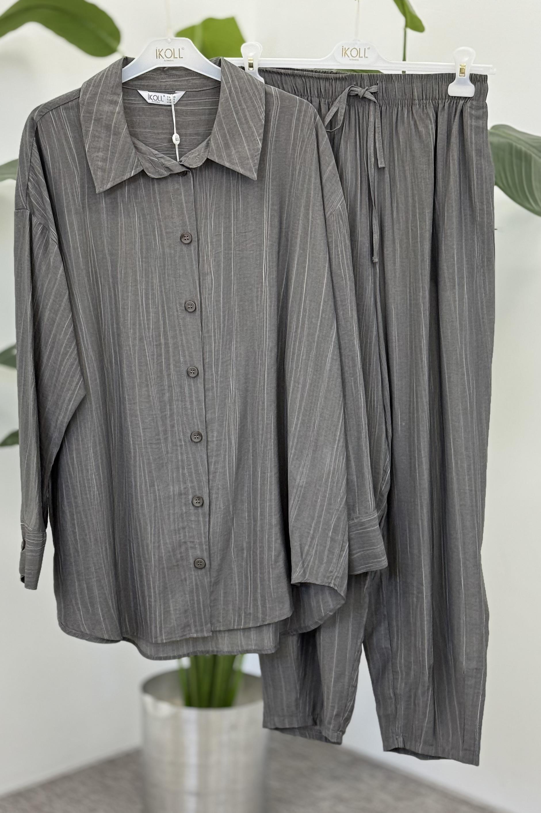 Oversize Gömlekli Konik Pantolonlu Takım 0034236 - Siyah