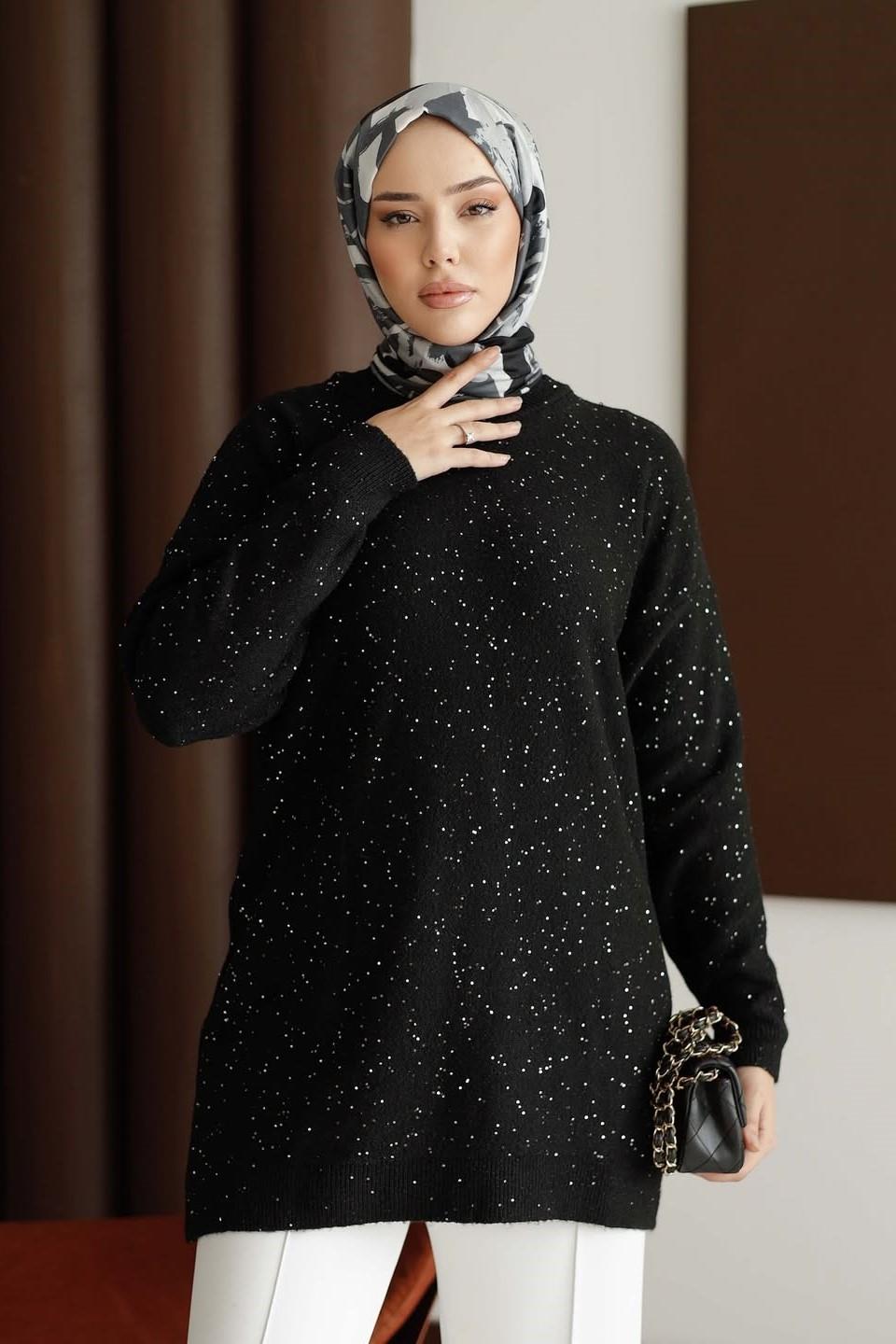Simli ve Pullu Tunik 7765 - Siyah