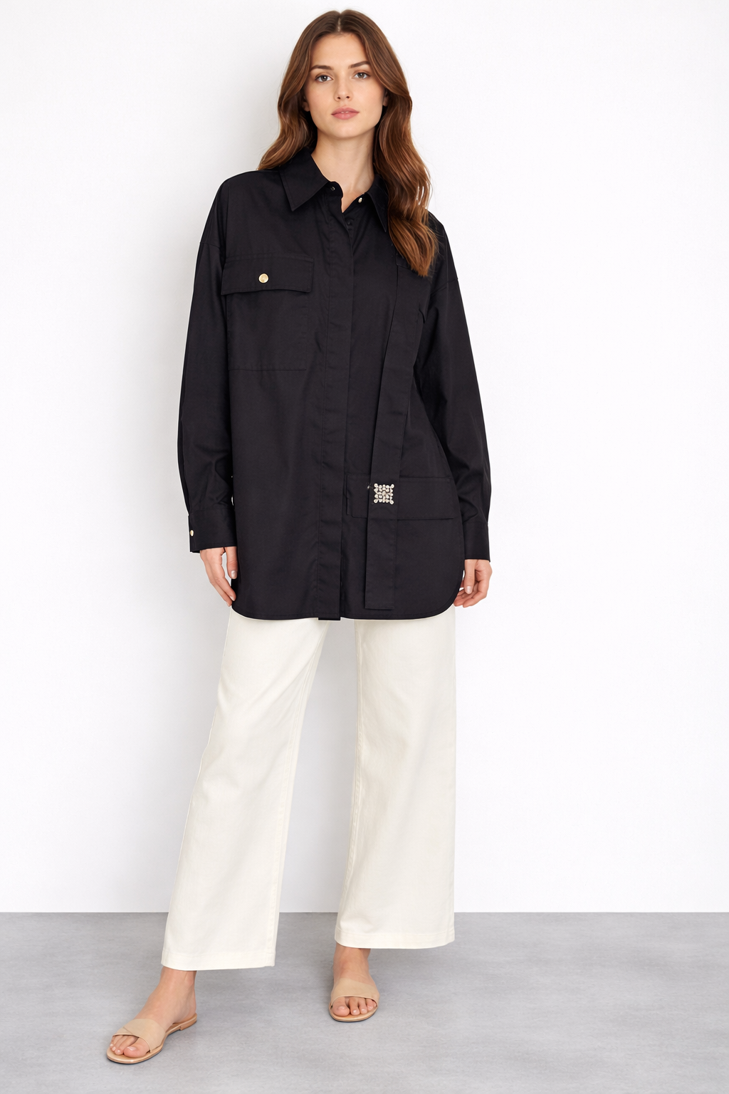 Ceremony 26Y153 Sol Tarafi Aski Detaylı Paper Touch Gömlek - Siyah