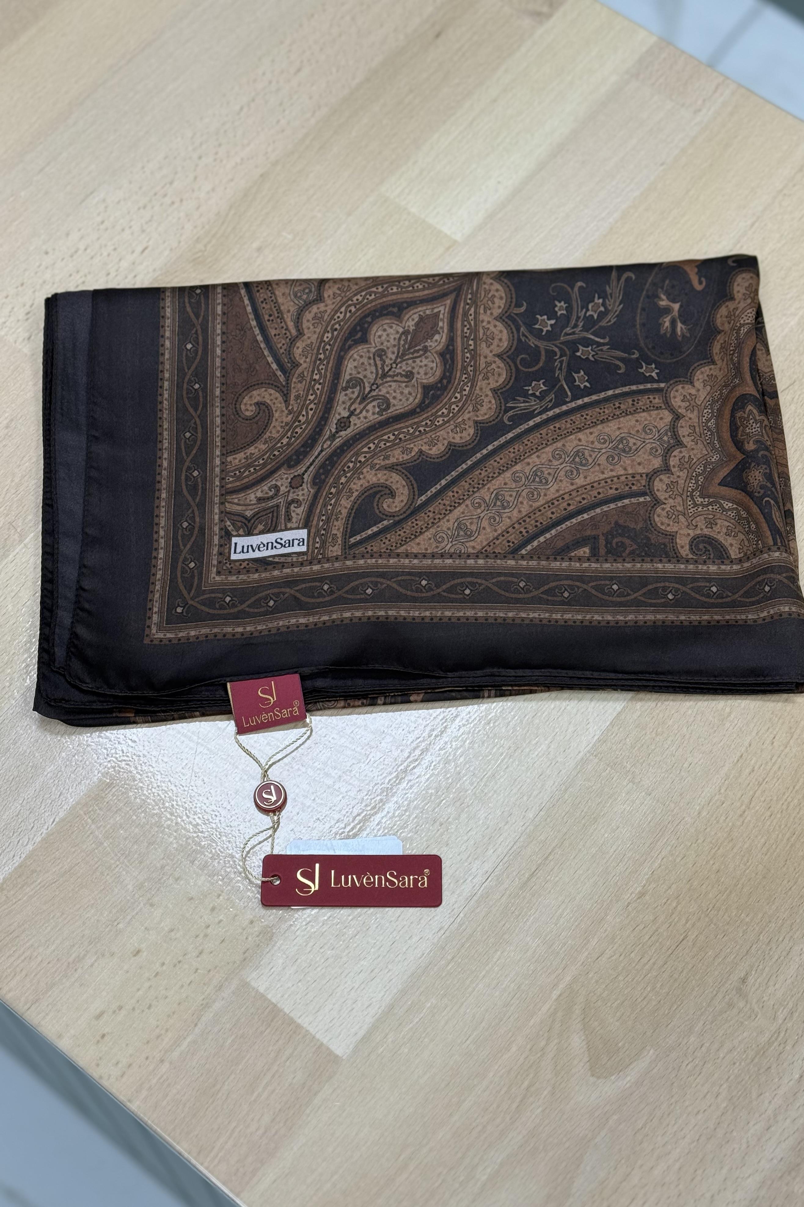 Luven Sara 11842 Hint İpeği Şal - Acı Kahve