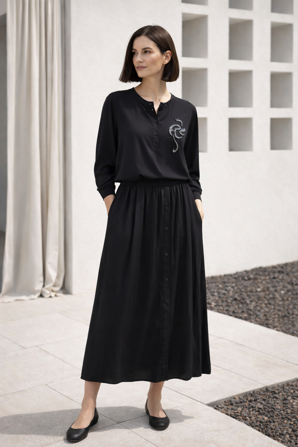 Ceremony 26Y918 Kristal İşlemeli Etekli modal Takım - Siyah