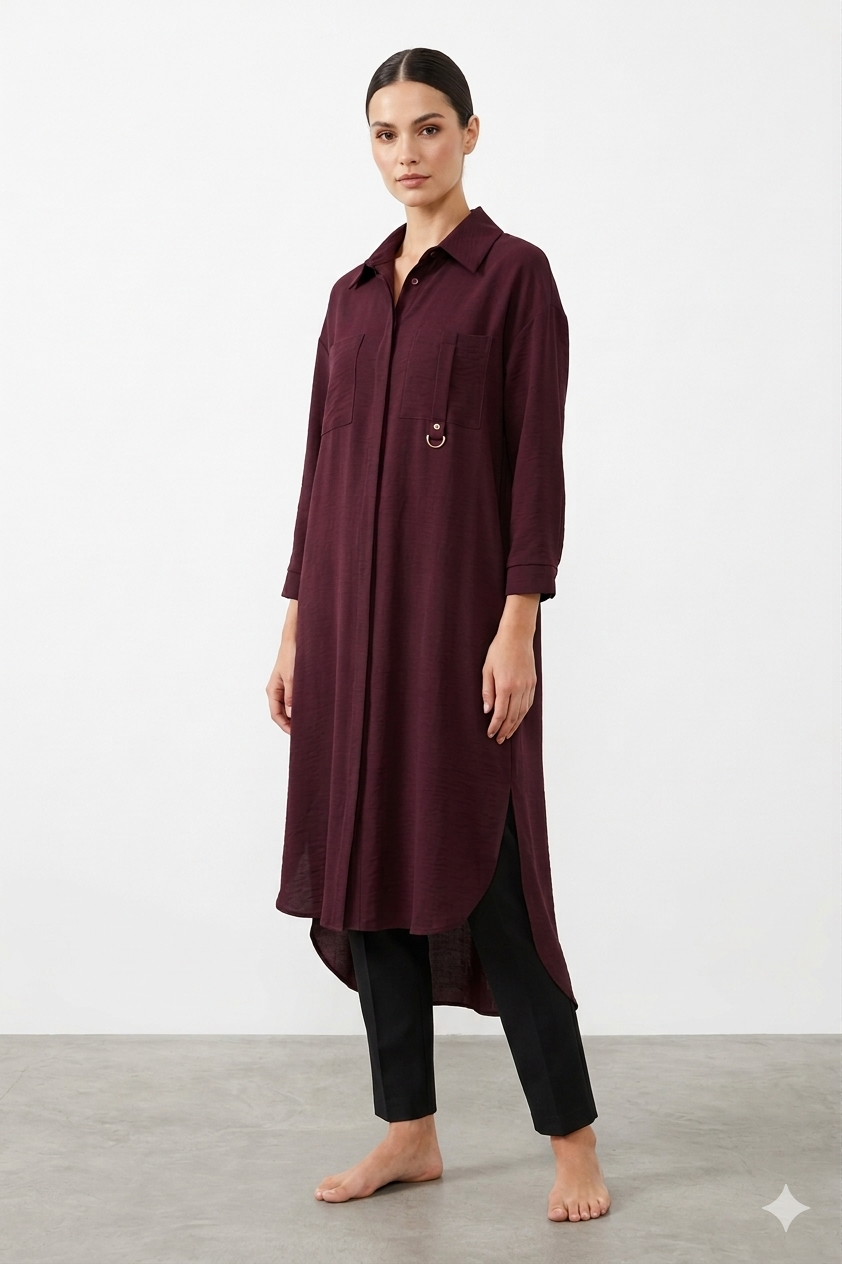 Armine Trend 26YT419 Cep D Toka Uzun Boy Tunik - Bordo