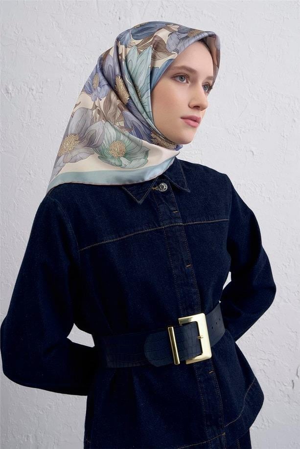 Armine Dj Saf İpek Eşarp 9403D (T) - Turkuaz