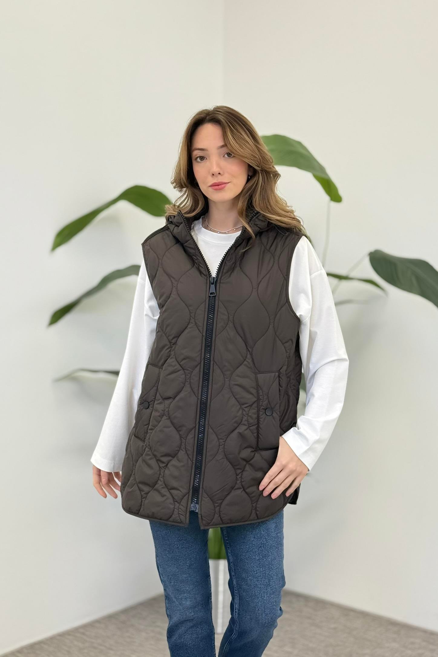 Kapişonlu Şişme Yelek 0035423 - Kahve