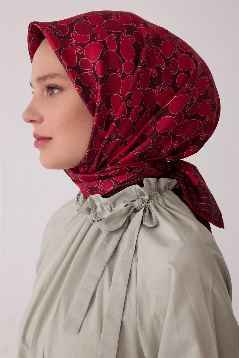 Belli 4422 Anadolu Motifleri Etnik %100 Twill İpek Eşarp - Mürdüm Eşarp BELLI 