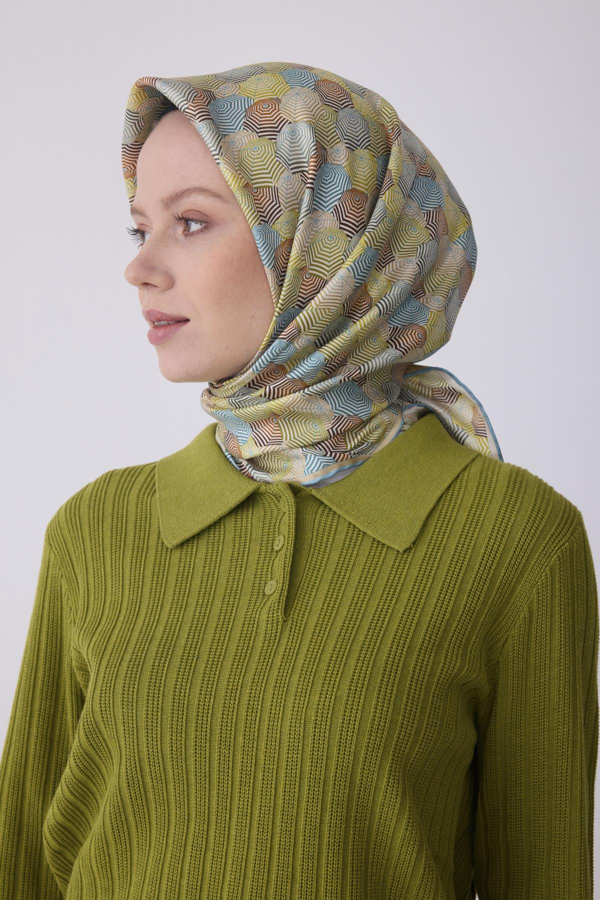 Belli Saf Twill İpek Eşarp 4313D (T) - Yağ Yeşili