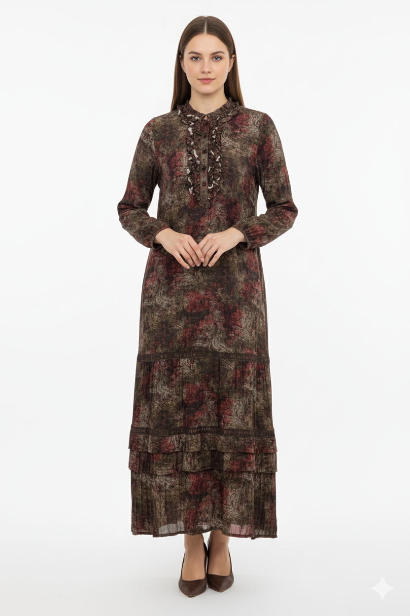LissMore 6092 Yarım Düğme Detay Elbise - Bordo