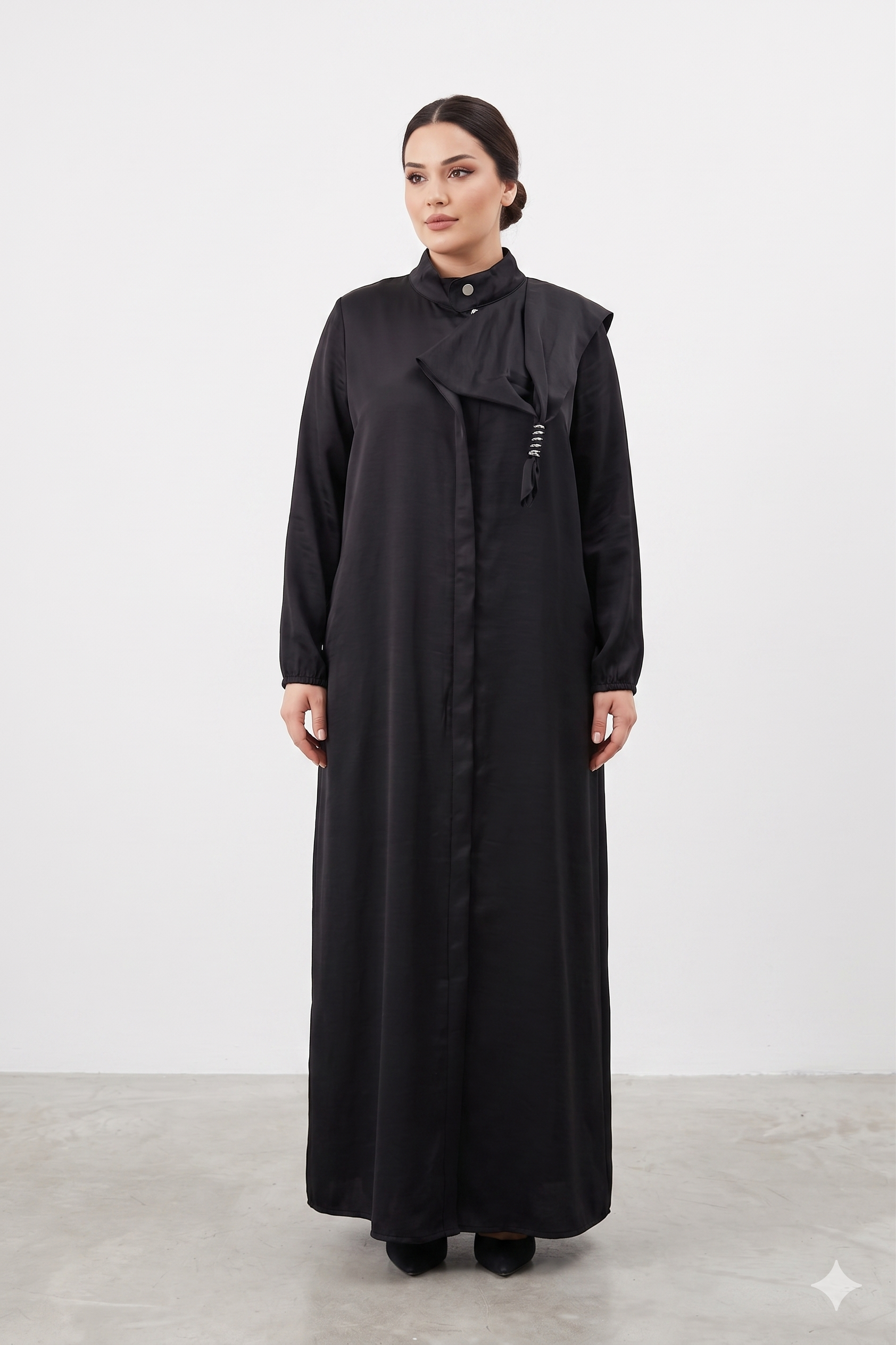 LissMore 6029 Omuz Volan Detaylı Elbise - Siyah