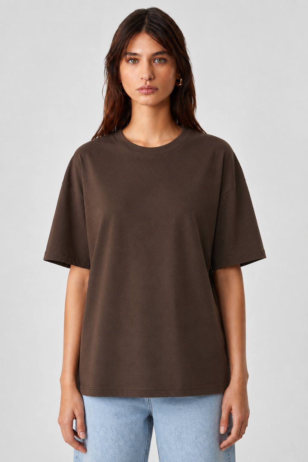 Bisiklet Yaka Basic Tshirt 4026 - Kahve