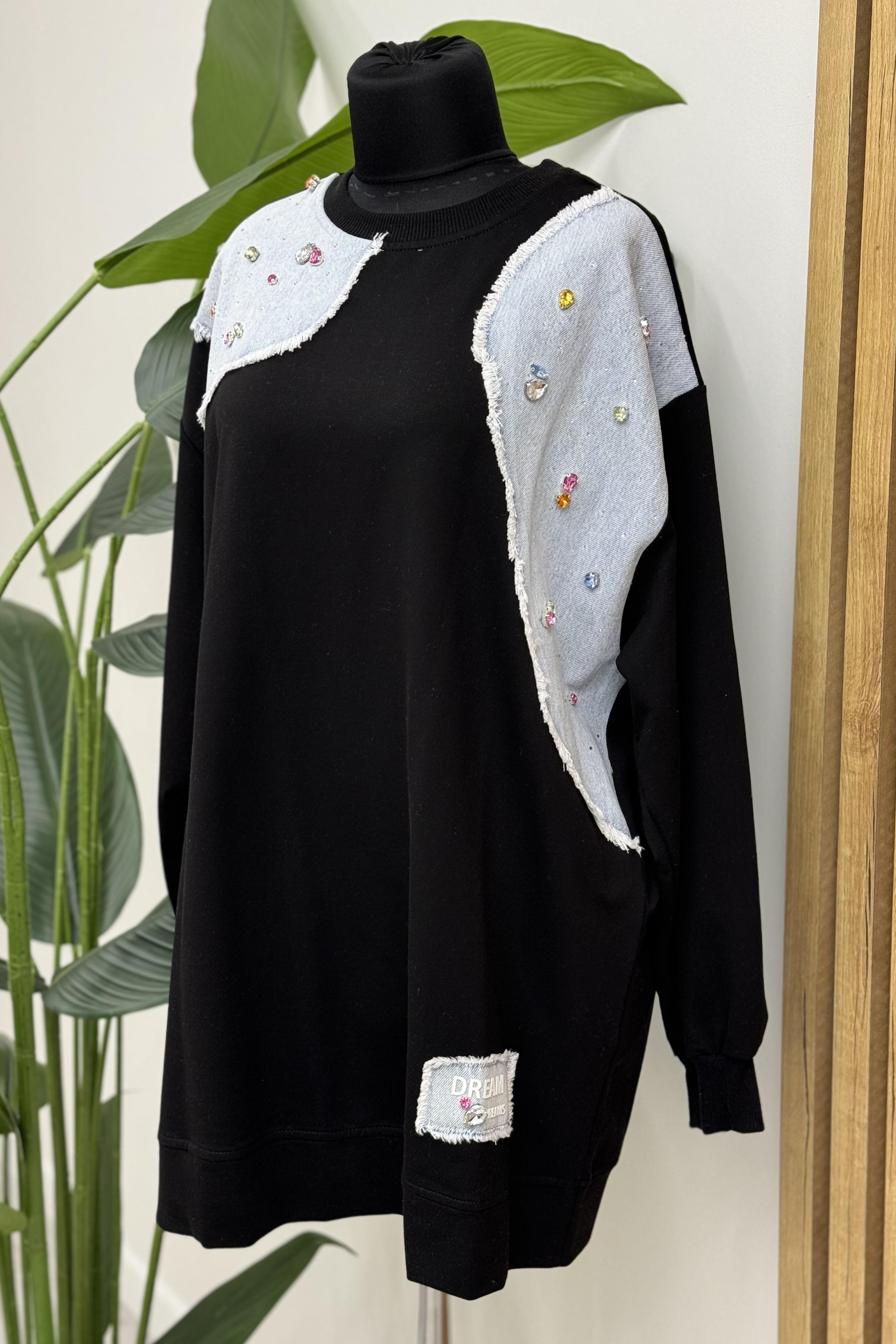 İKOLL Denim Garnili Taşlı Tunik 0031997 - Siyah  Tunik