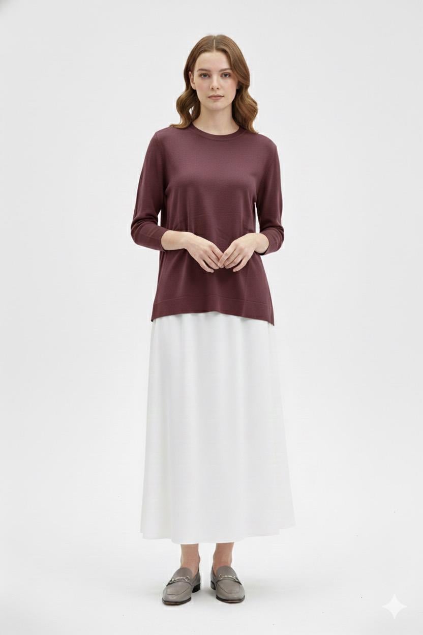 Nuss 902 Etek Üstü Oval Kesim Tunik - Vişne