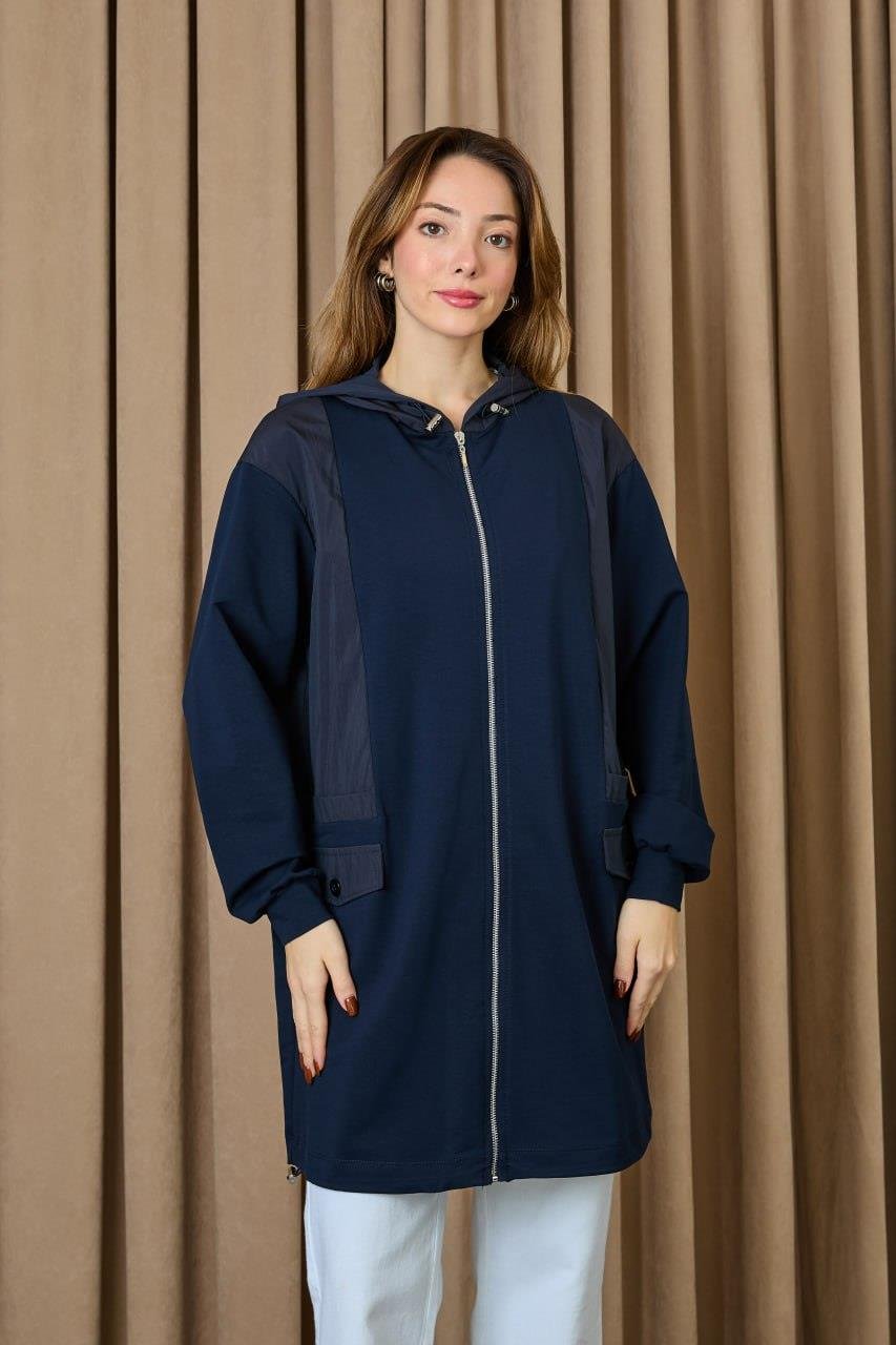 Sahte Cep Kapak Detay Fermuarlı Kap 10733 - F.Navy