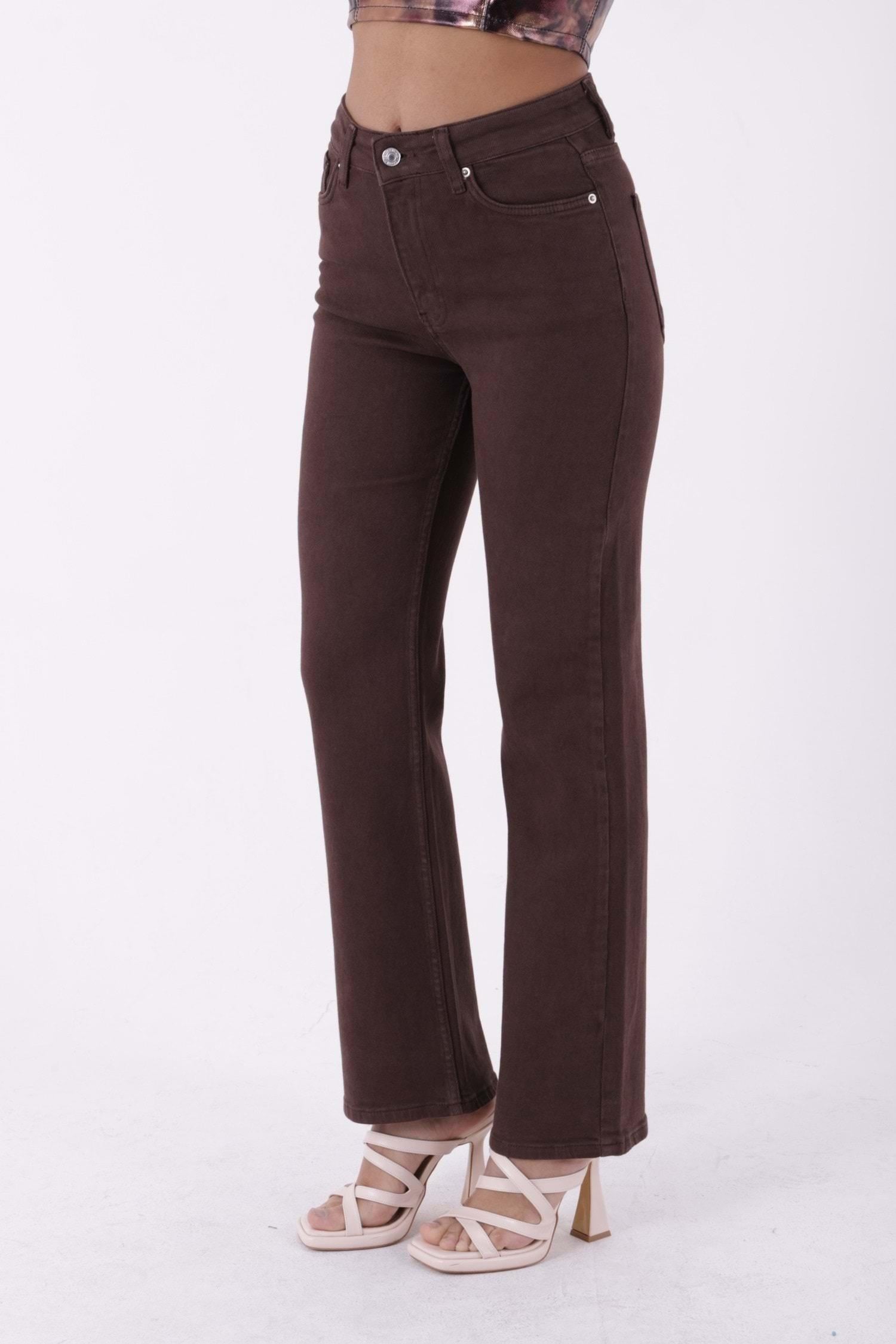 XLove Jeans Dikişli Bol Paça Relax Kot Pantolon 7026 - Kahve  Pantolon 