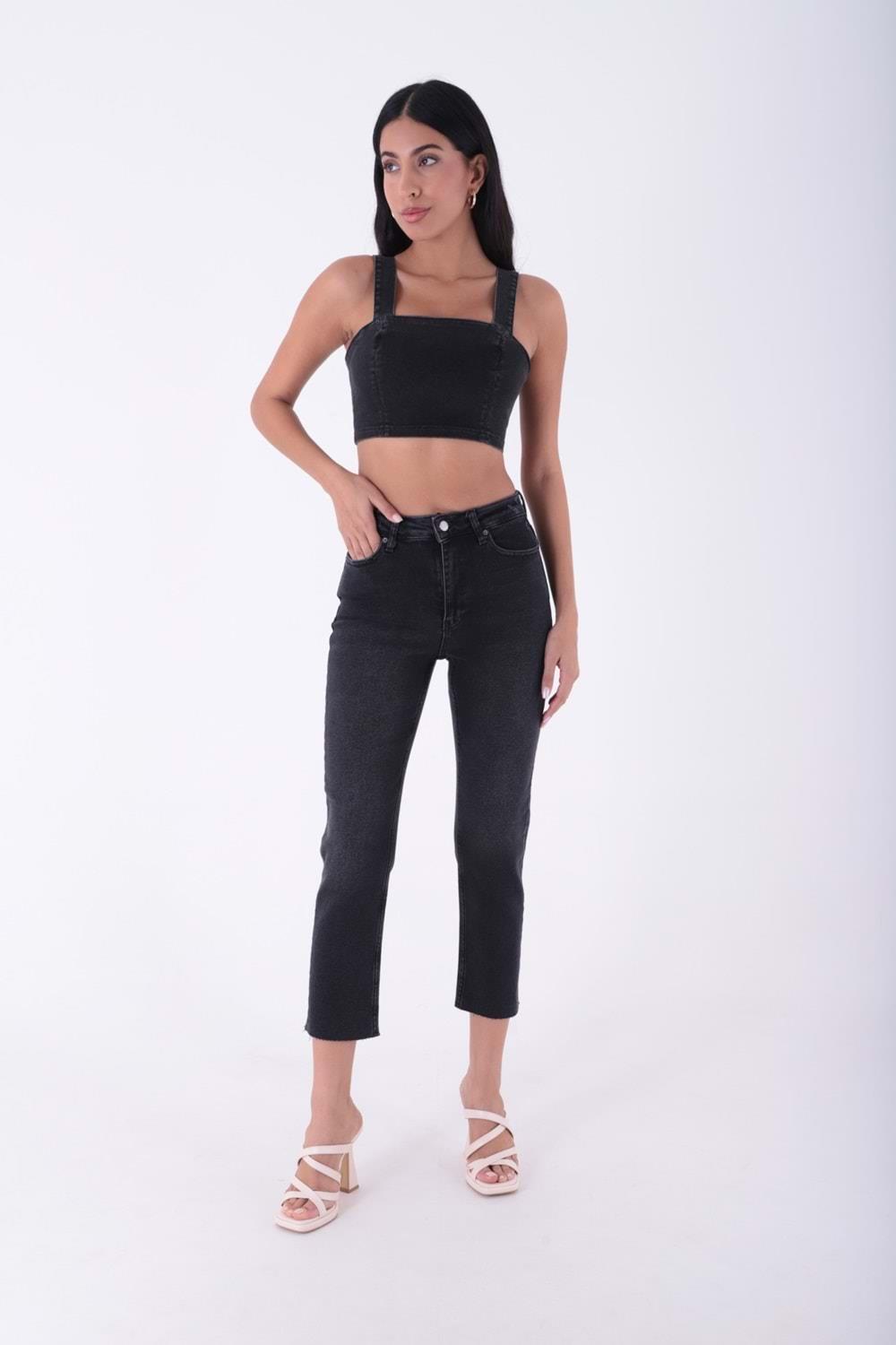 Dikişsiz Paça Yüksek Bel Mom Fit Kot Pantolon Melbourne 764