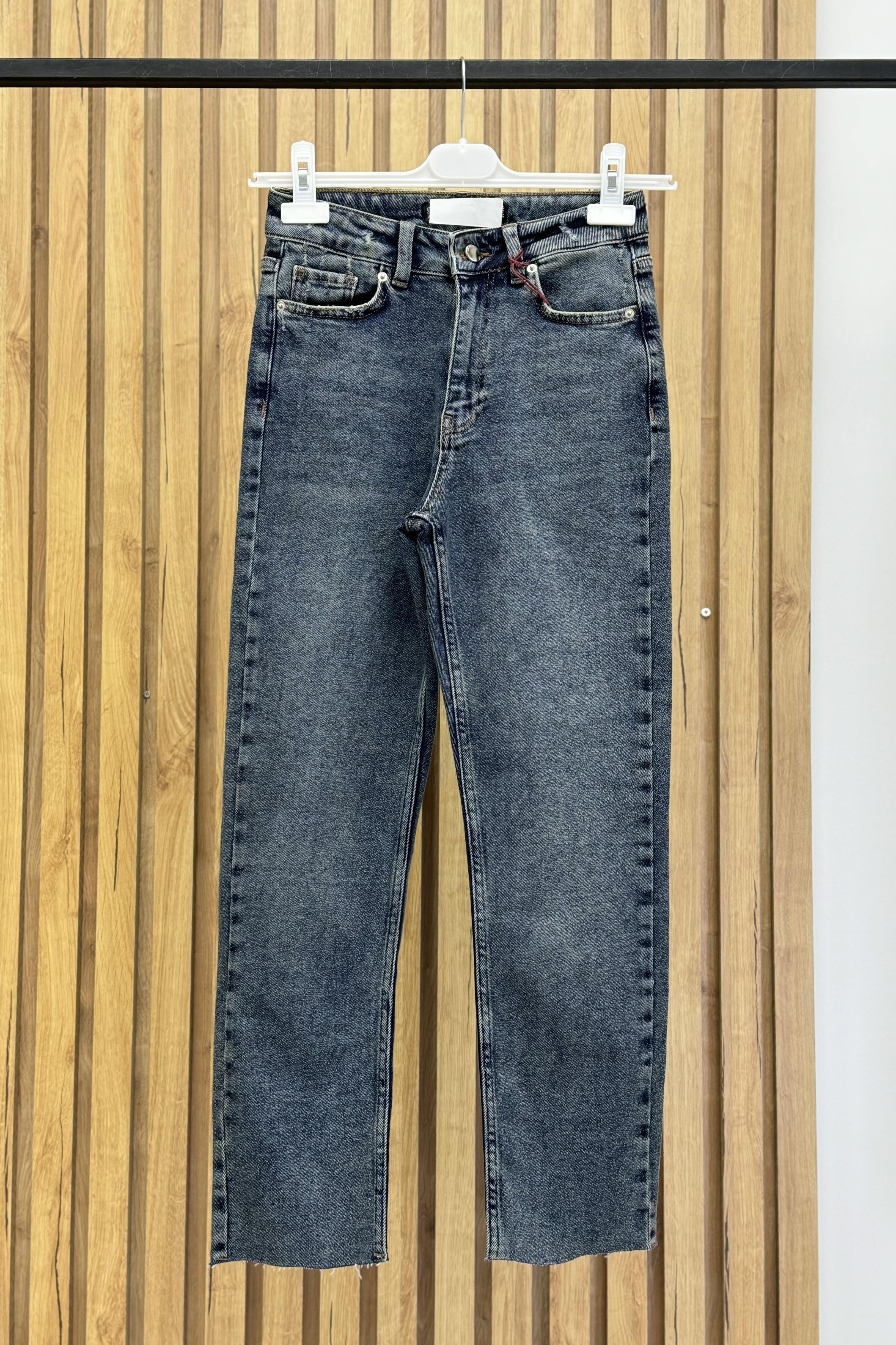 Dikişsiz Paça Yüksek Bel Mom Fit Kot Pantolon Melbourne 764 - Koyu