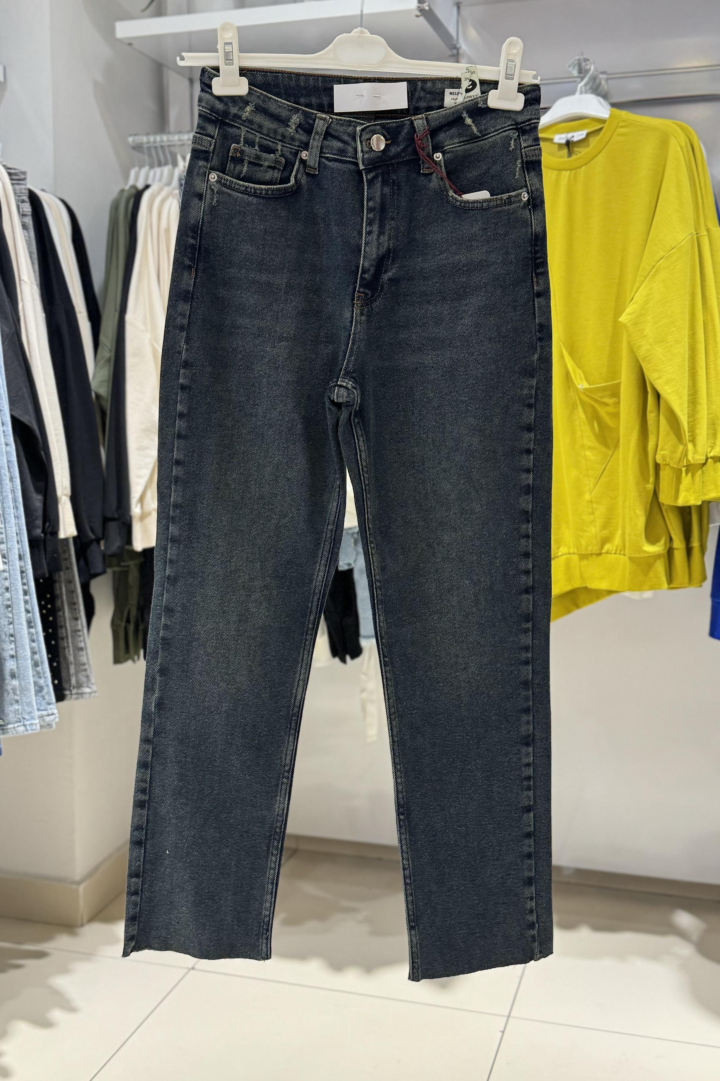 まるこママ！350／2 205.／2 Dikişsiz Paça Yüksek Bel Mom Fit Kot Pantolon Melbourne 764 - Koyu
