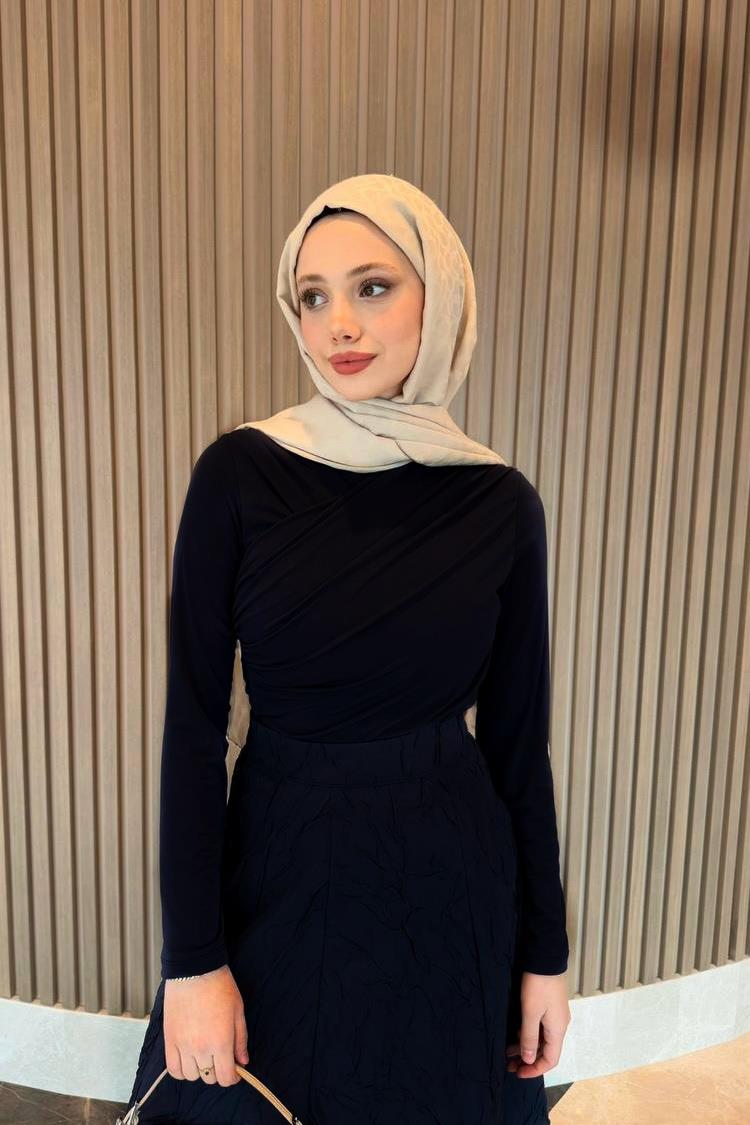 HENZA Drape Büzgülü Bluz 8929 - Siyah  Bluz 