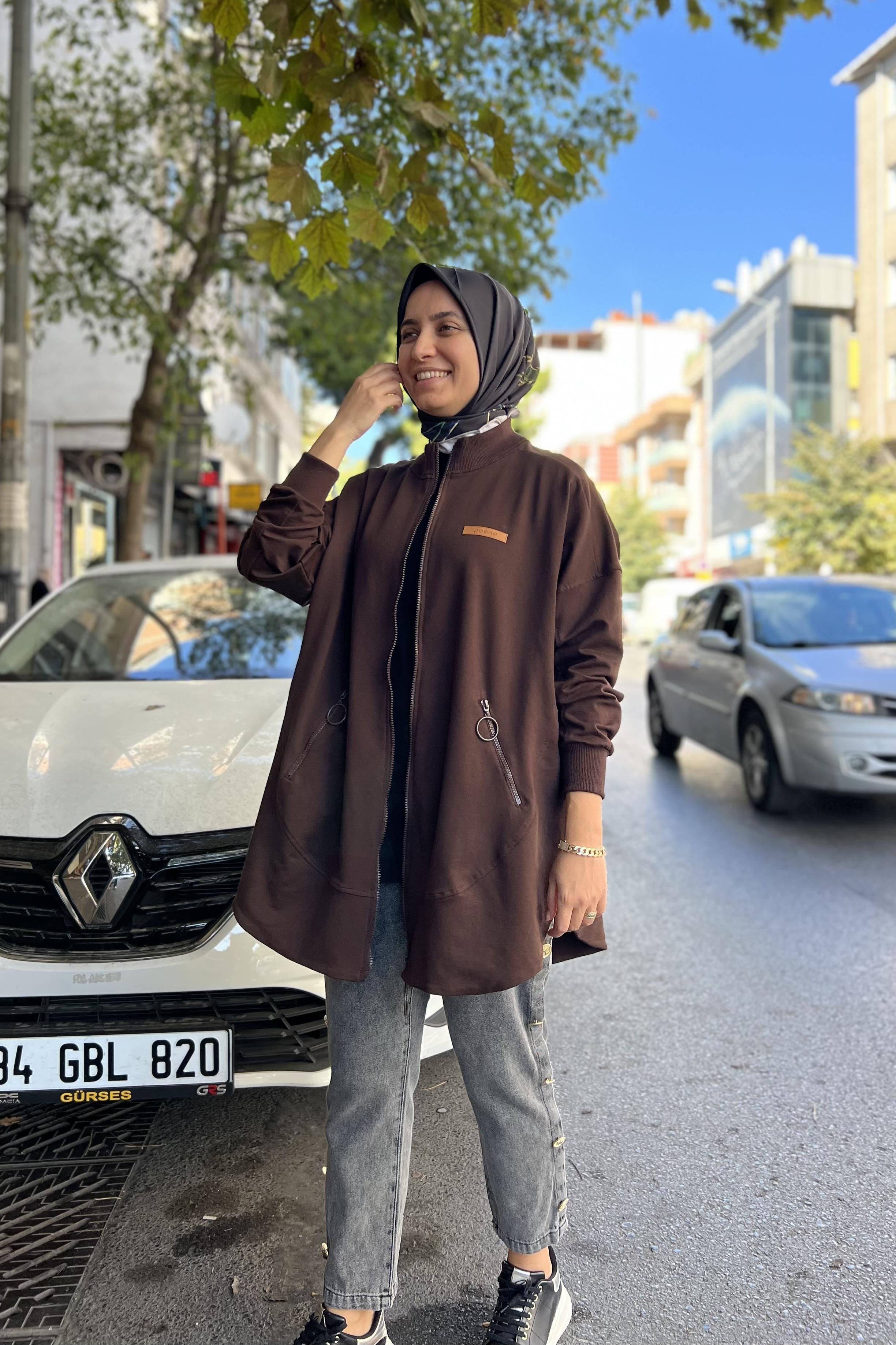 PUANE Düşük Kol Oversize Fermuarlı Kap 15144 - Browni  Kap
