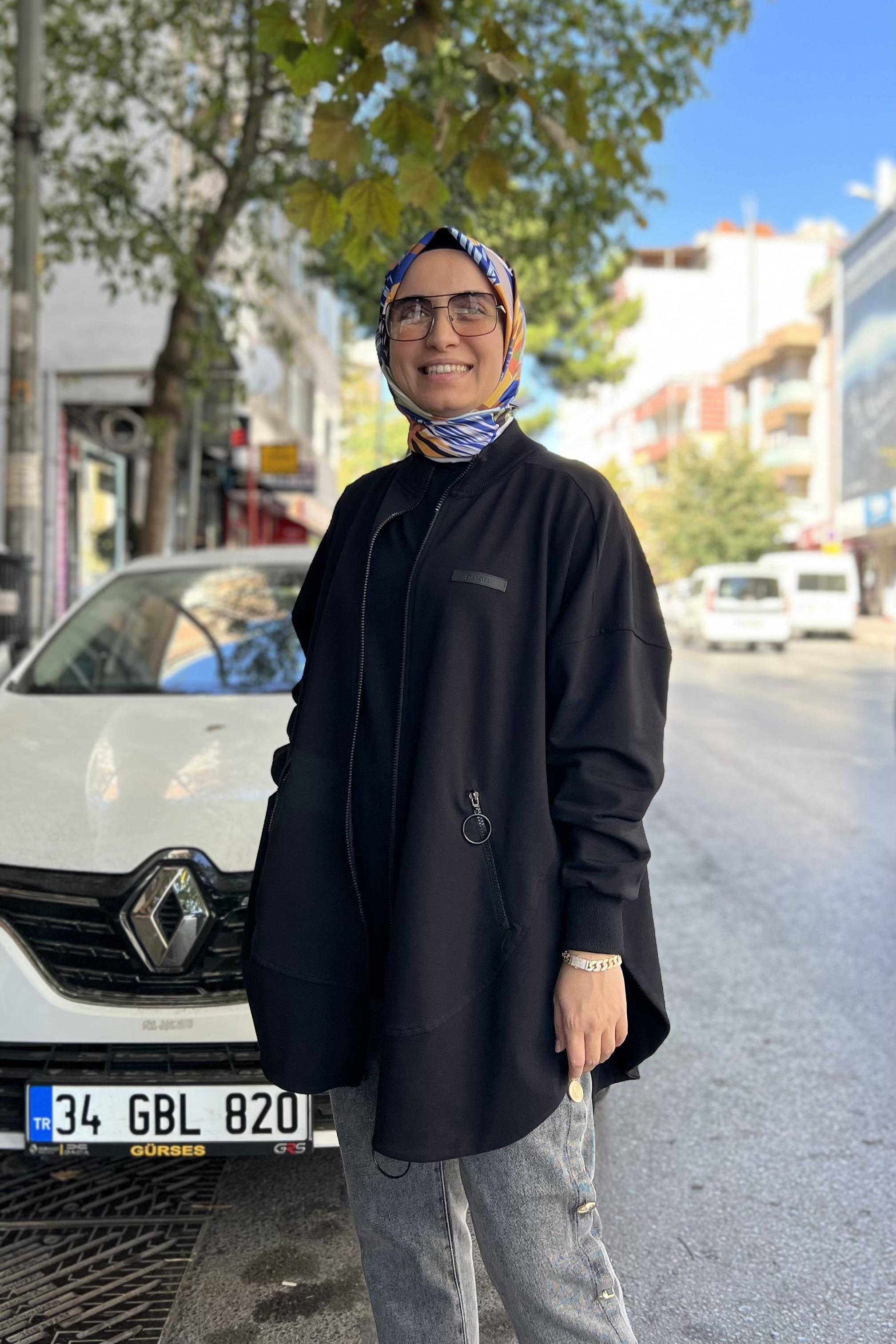 PUANE Düşük Kol Oversize Fermuarlı Kap 15144 - Siyah  Kap