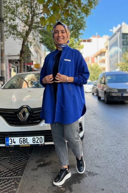 PUANE Düşük Kol Oversize Fermuarlı Kap 15144 - Saks  Kap