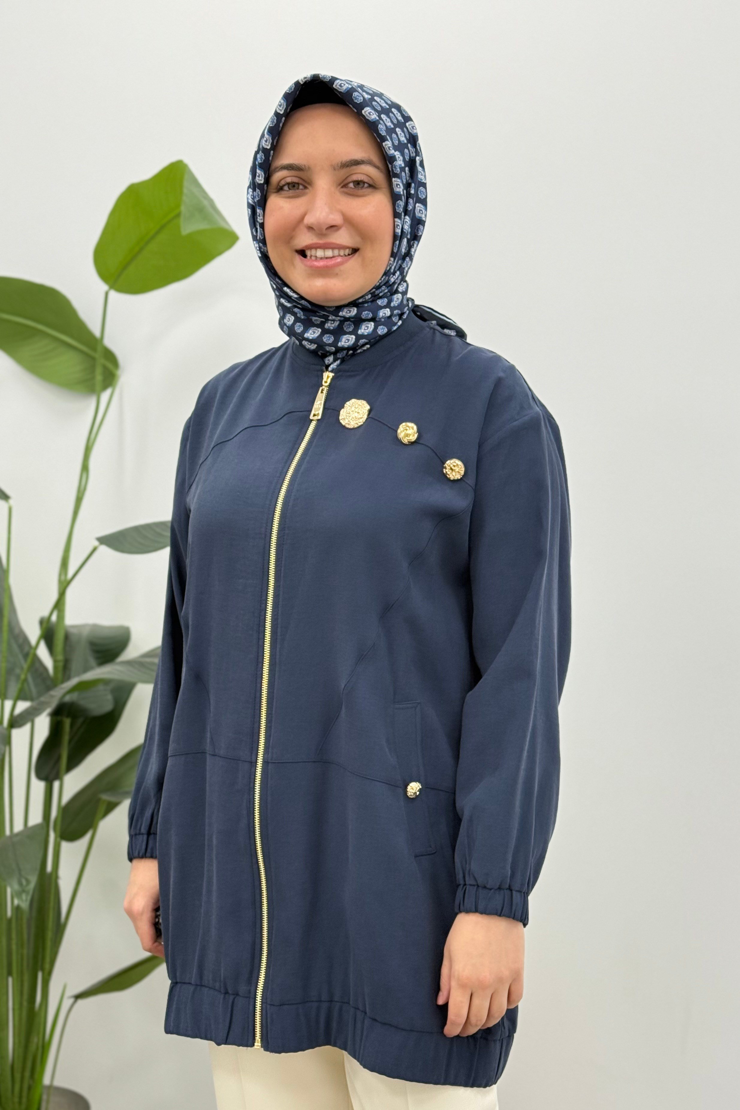 Üç Düğme Detay Fermuarlı Kap 1524 - Lacivert