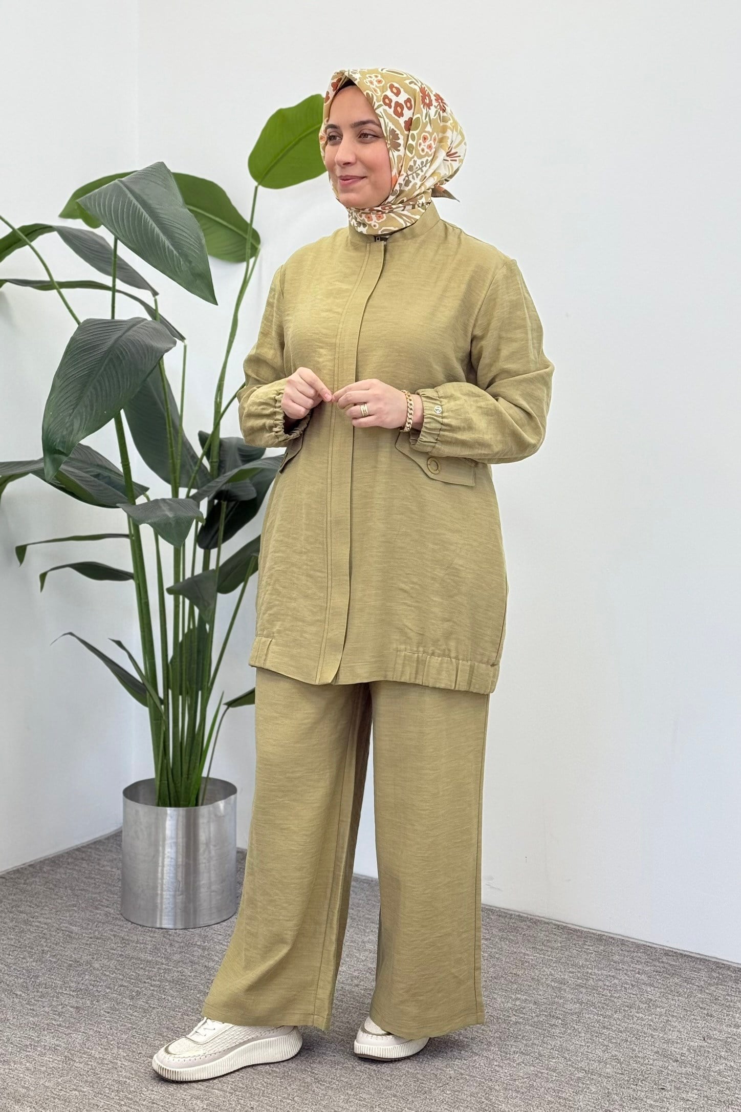 Armine Trend 26YT612 Sahte Cep Detay Pantolonlu Takım - Olive