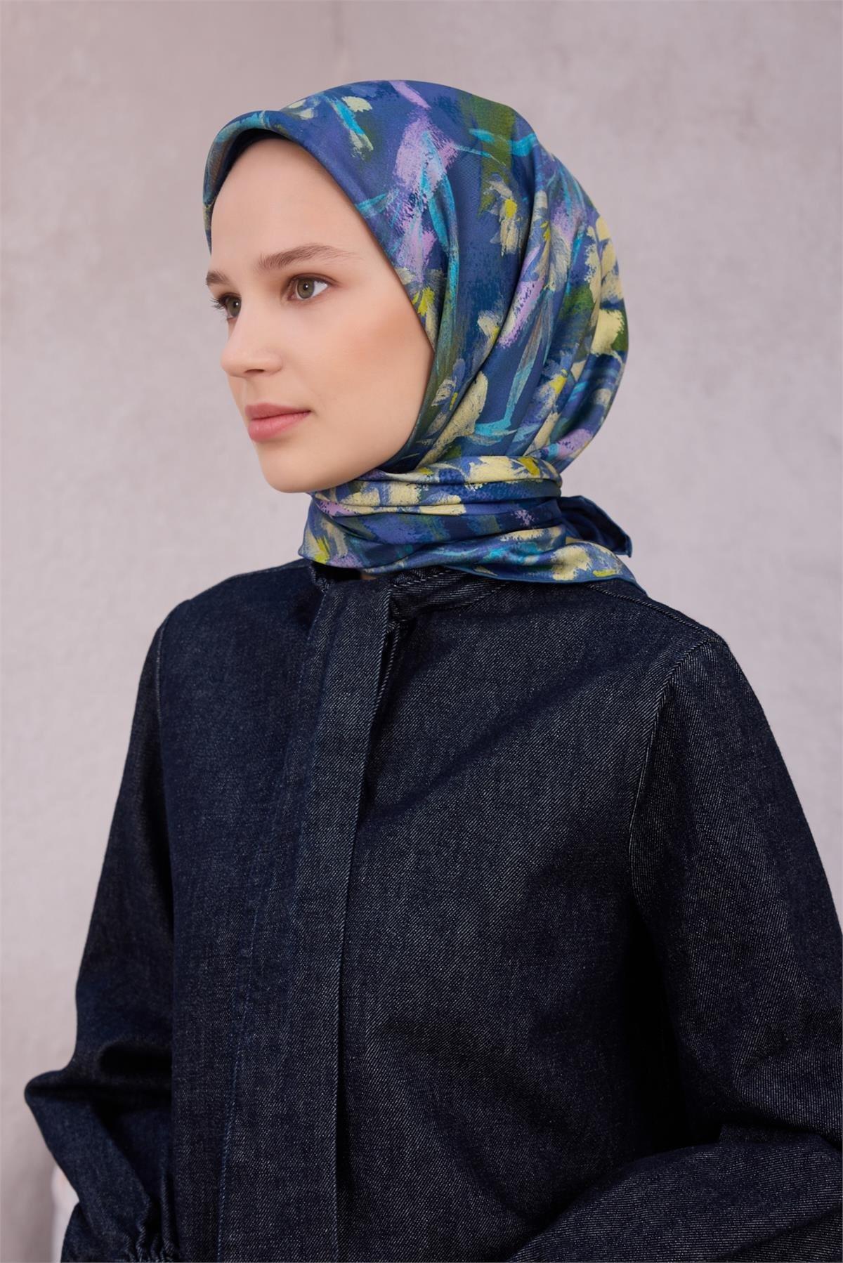 Belli Saf İpek Eşarp 4217D (T) - Lacivert