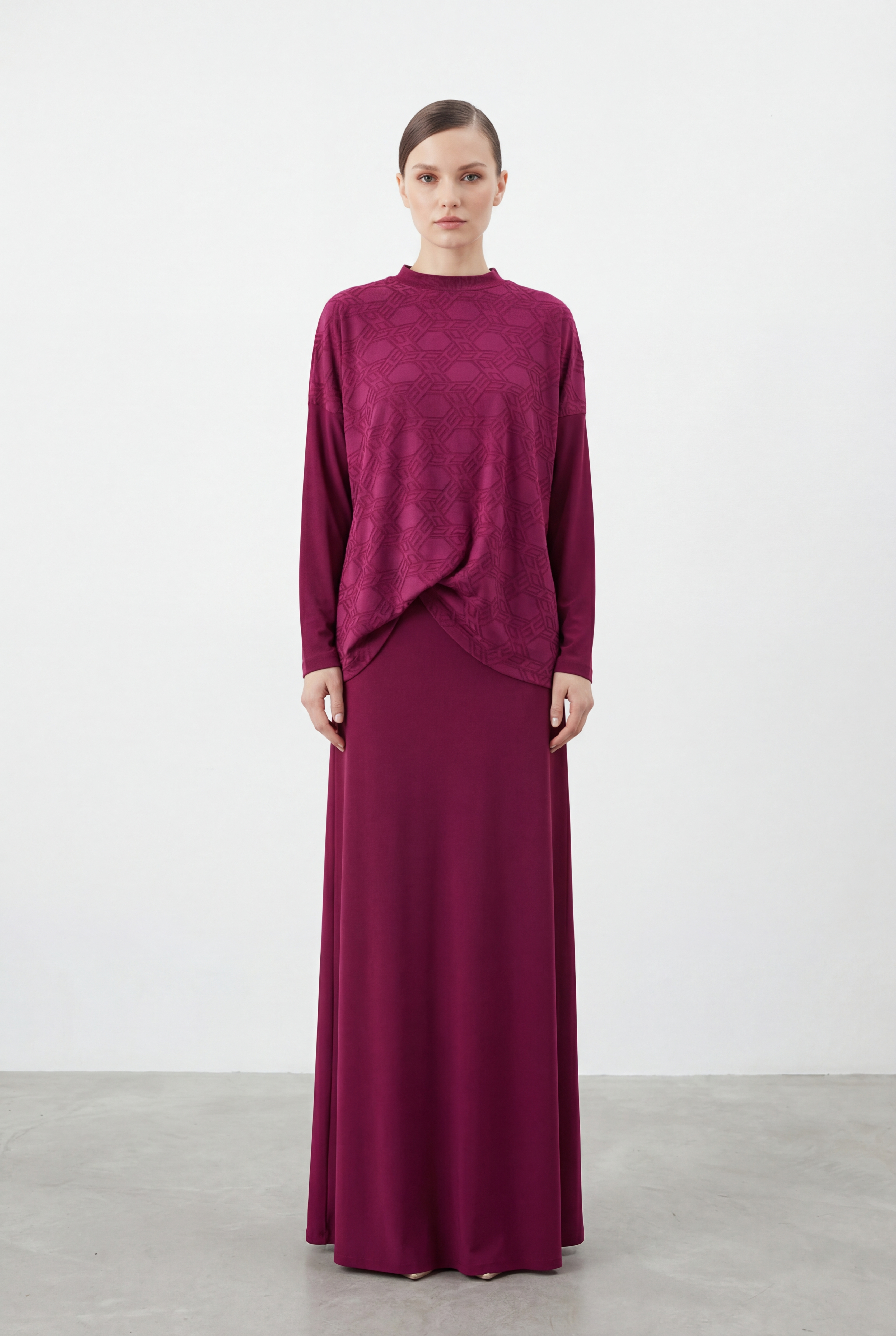 Nuss 1058 Bluzu Büzgü Detay Etekli Takım - Mürdüm