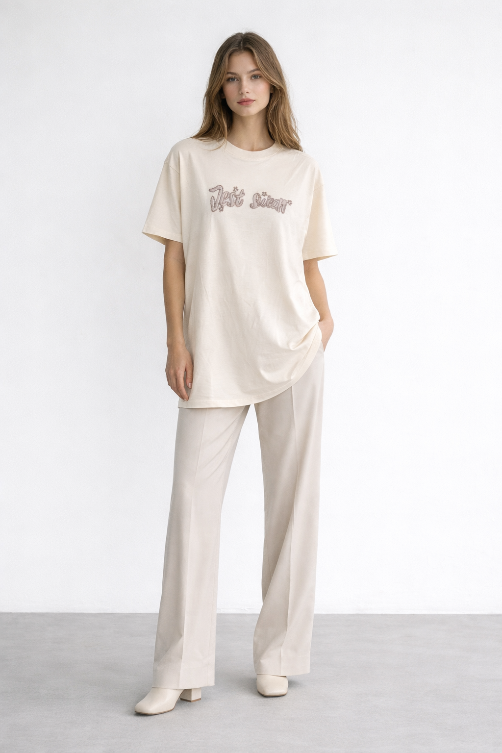 Boncuk Nakışlı T-Shırt 0035301 - Bej