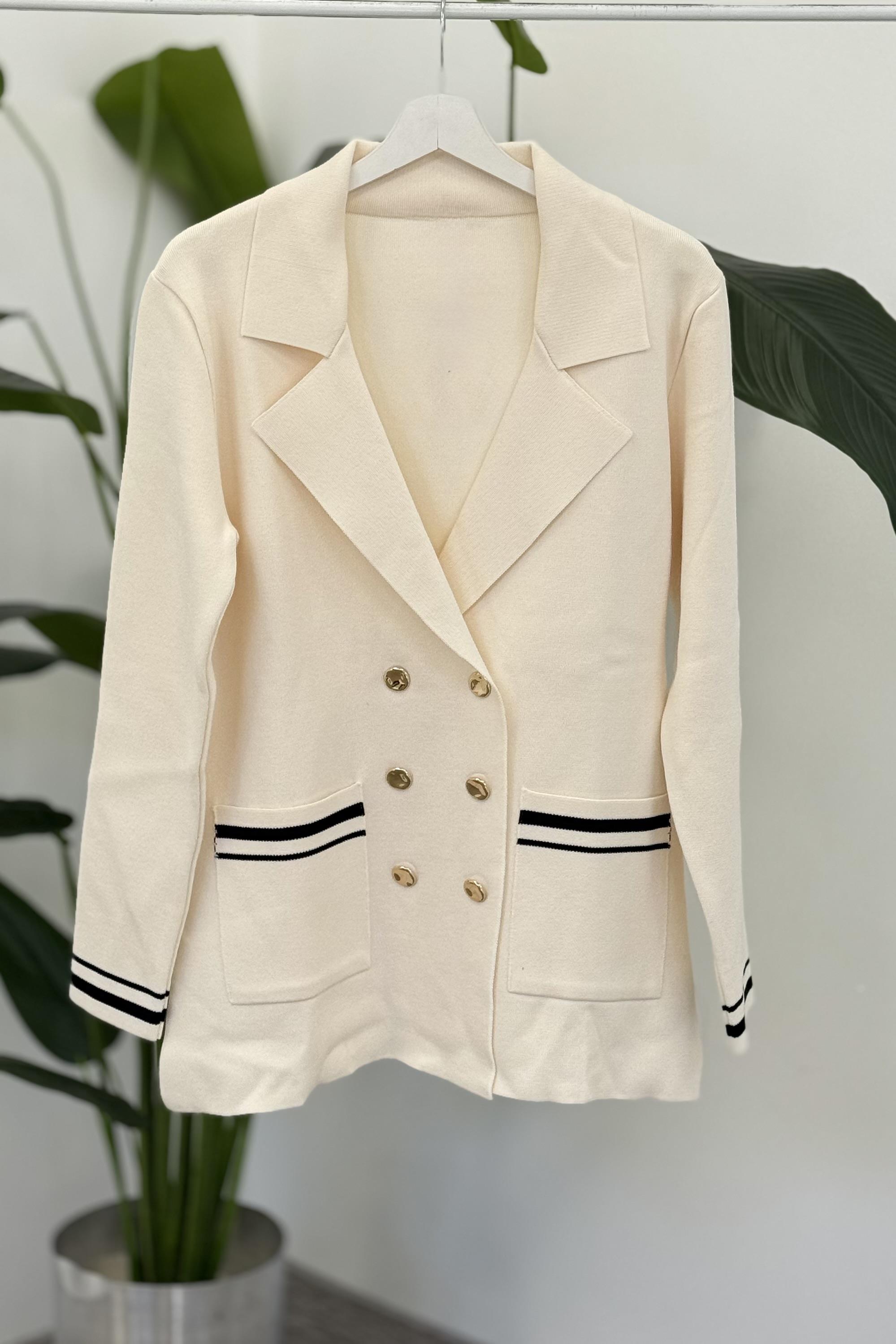 Kruvaze Blazer Hırka 140402 - Vanilya - Siyah