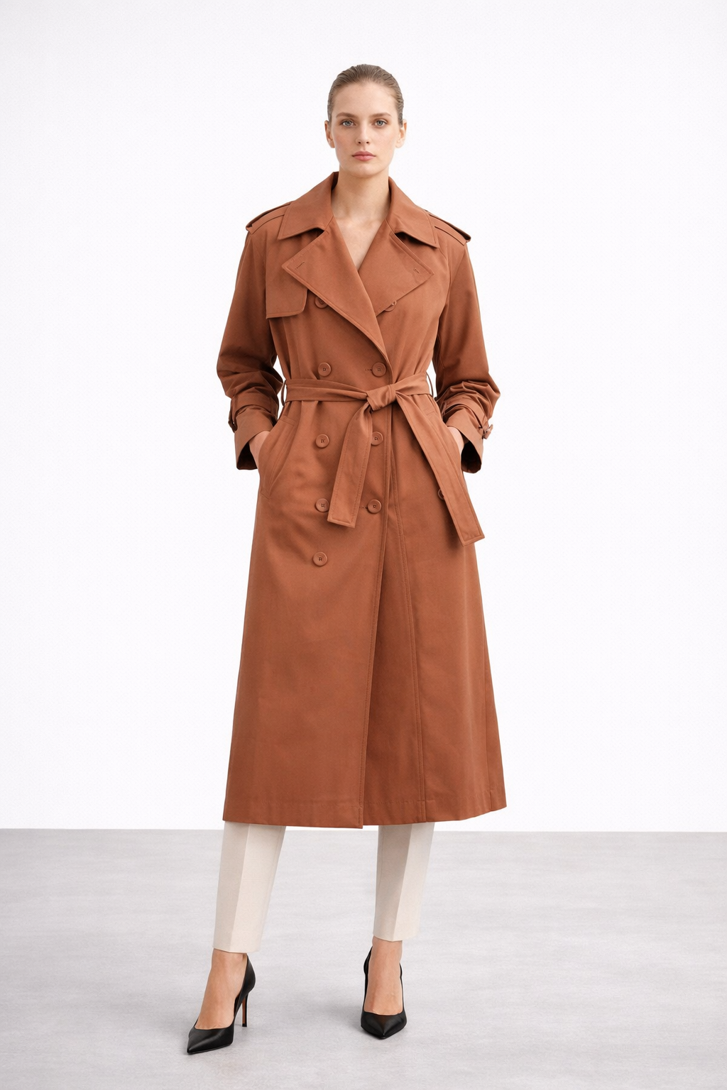 Ceremony 26Y844 Alleri Düğme Detaylı Kruvaze Pamuk  Trençkot - Kahverengi