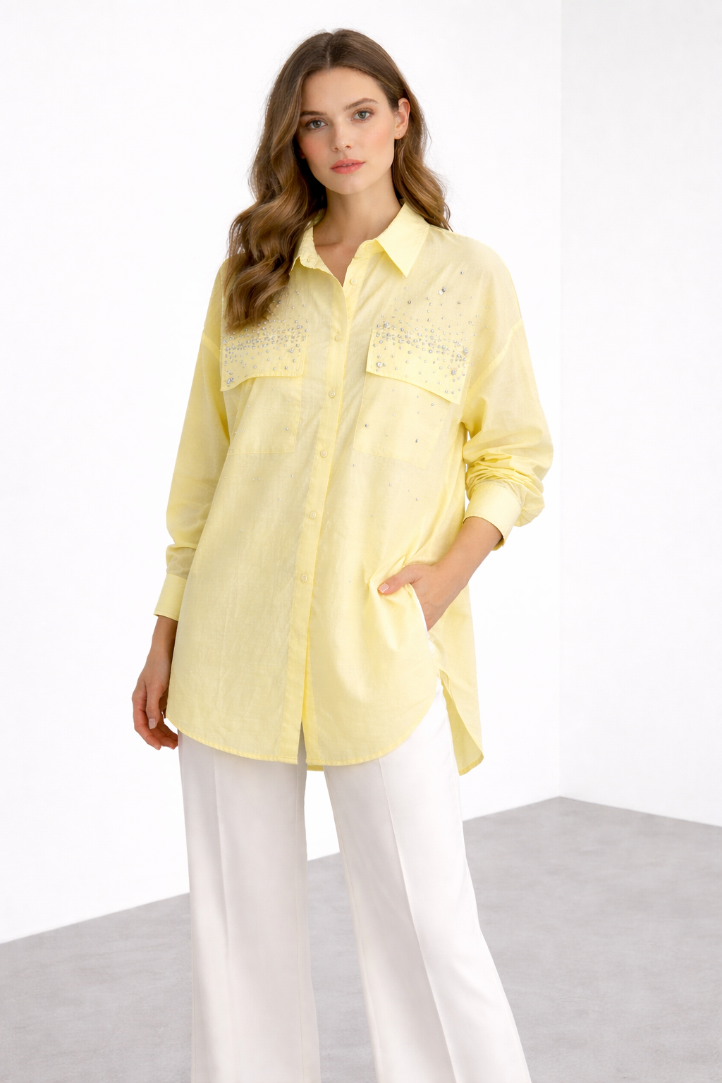 Cep Taş Süslemeli Gömlek 0036905 - Sarı