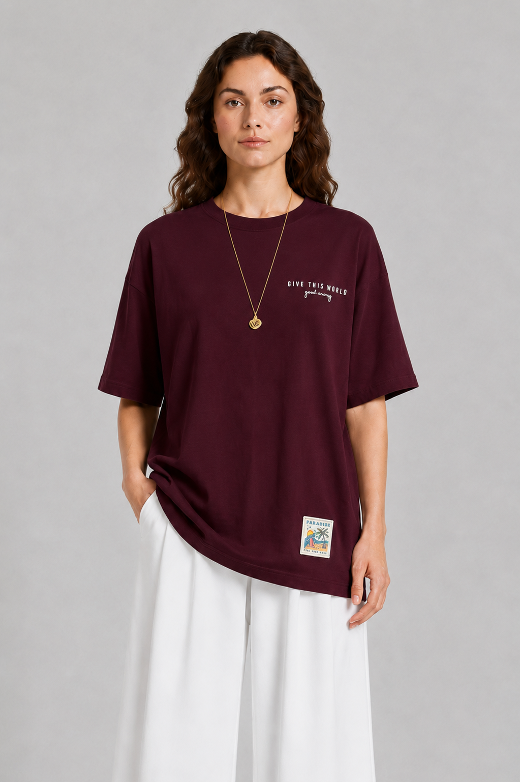 Rubber ve Etiket Detaylı T-shirt 0034651 - Bordo